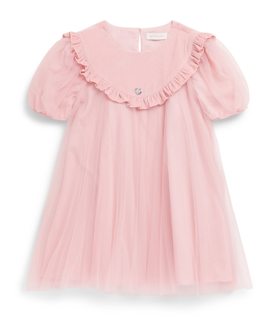 Monnalisa Corduroy-Tulle Dress (24 Months – 12 Years) Malva Flower
