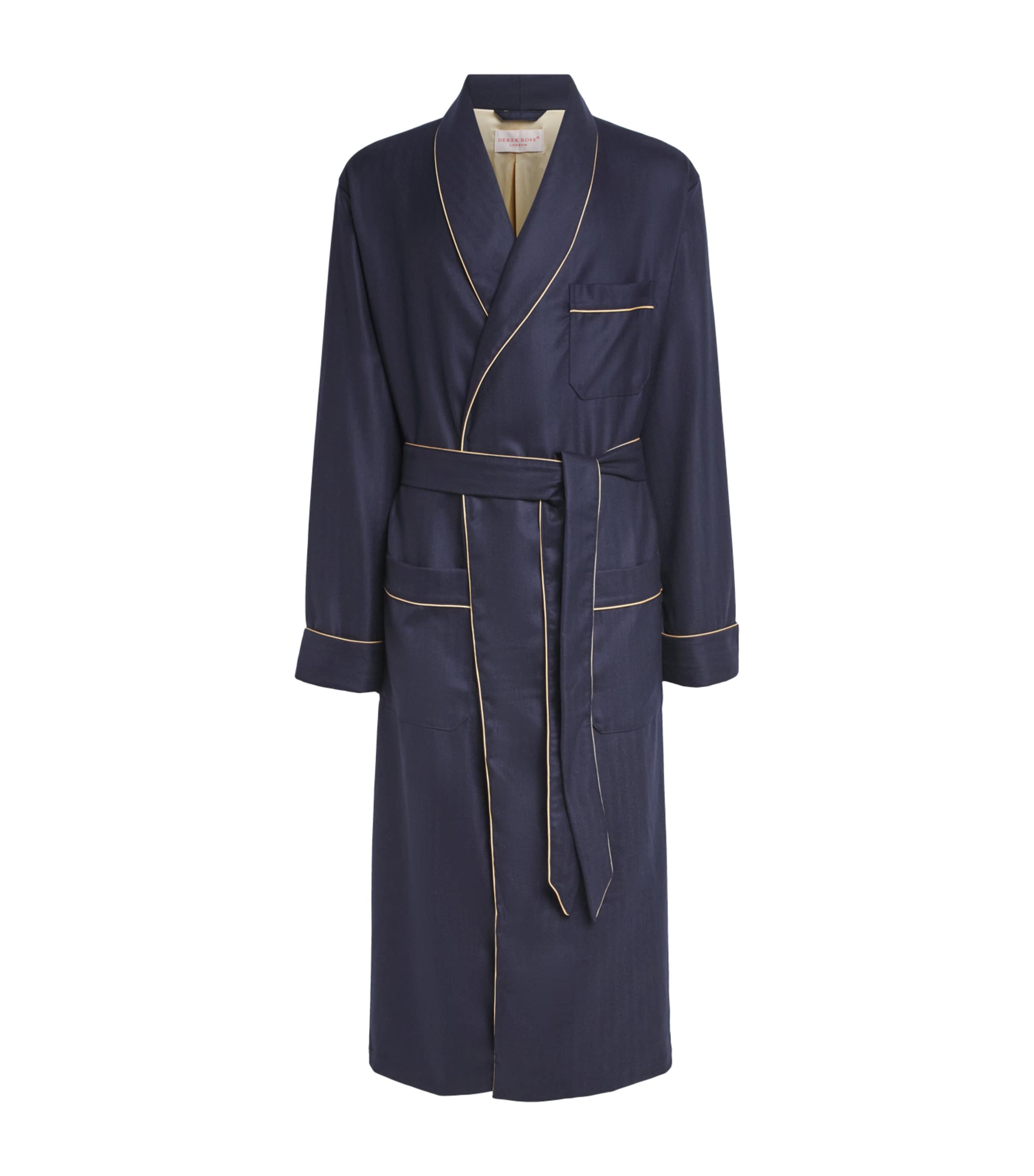 Derek Rose Mens Cashmere Silk-Lined Duke Robe Navy