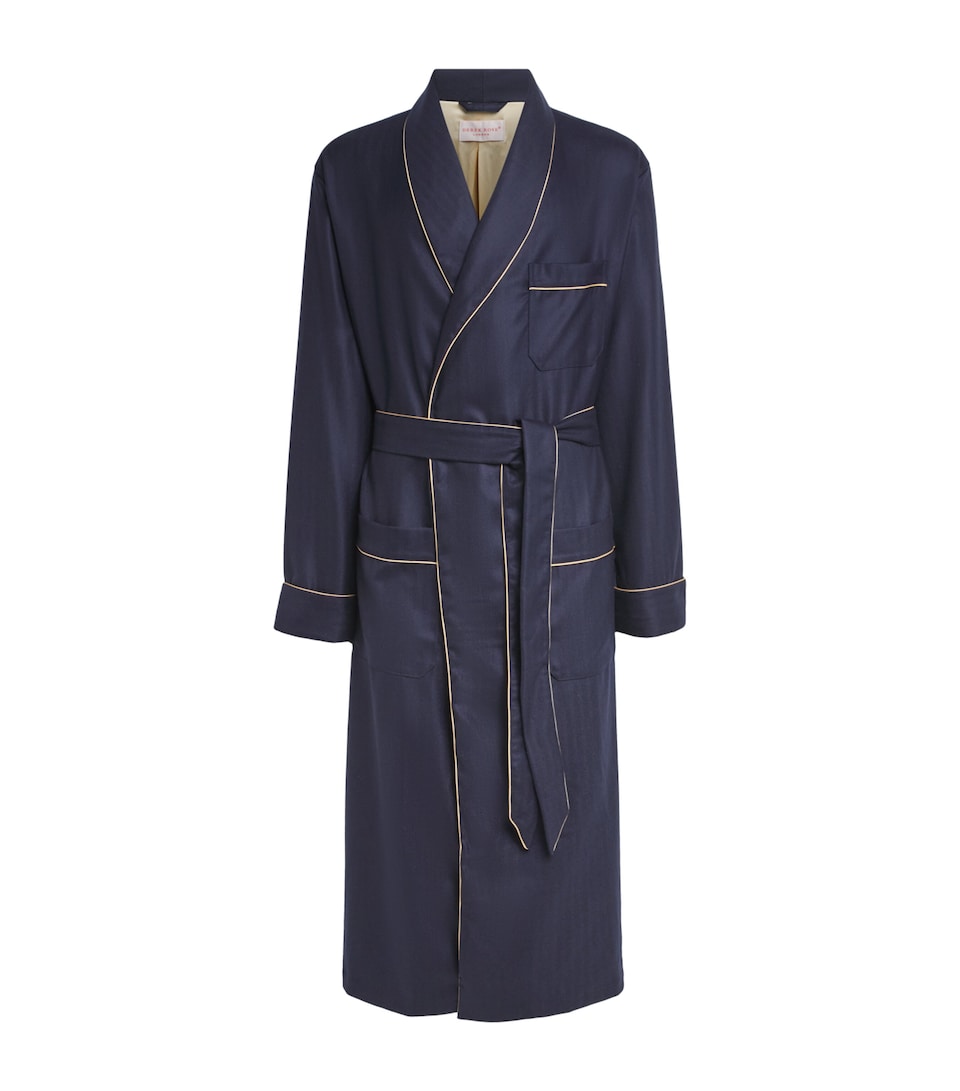 Derek Rose Mens Cashmere Silk-Lined Duke Robe Navy