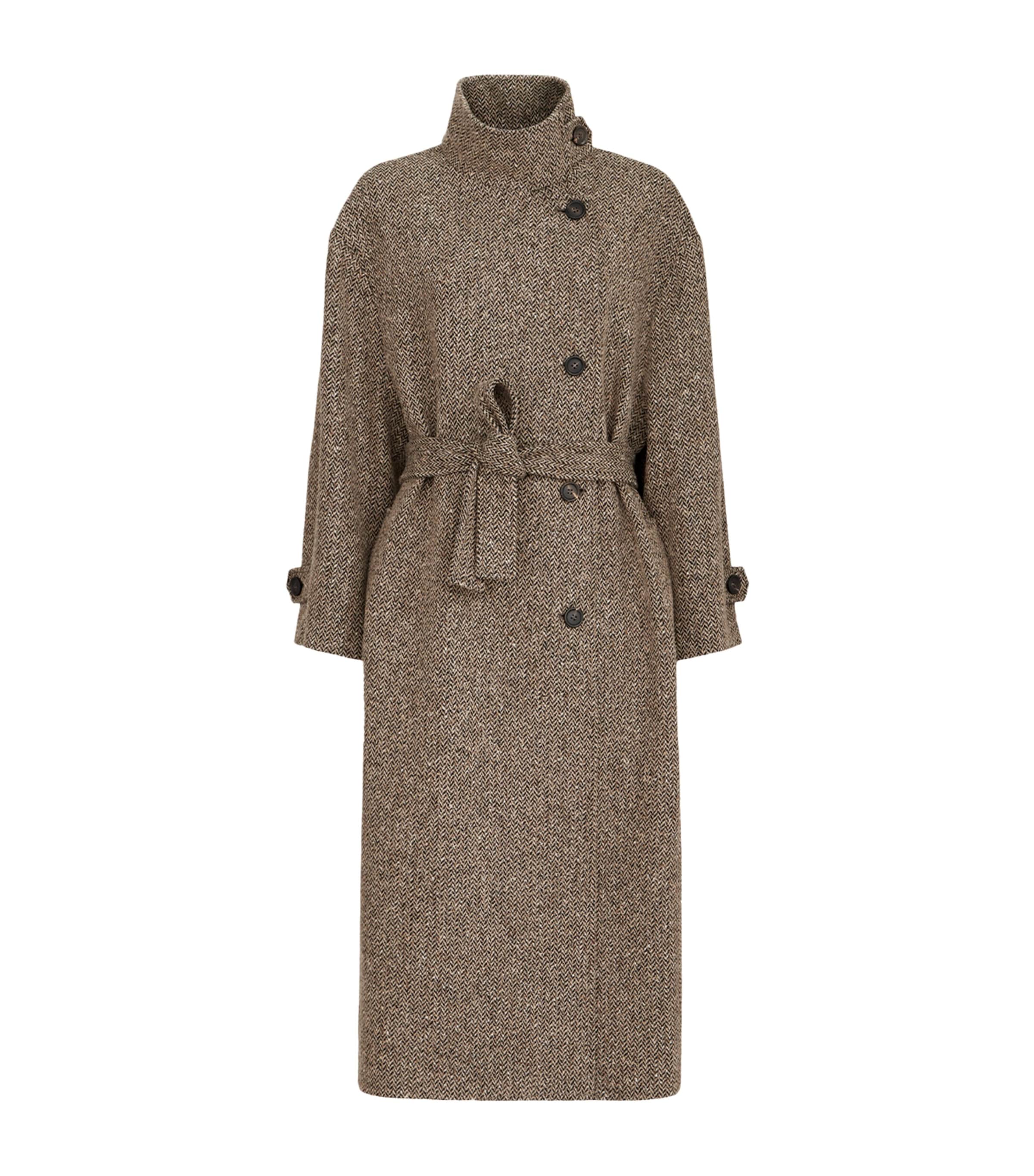Brunello Cucinelli Womens Wool-Blend Chevron Wrap Coat Camel/nero