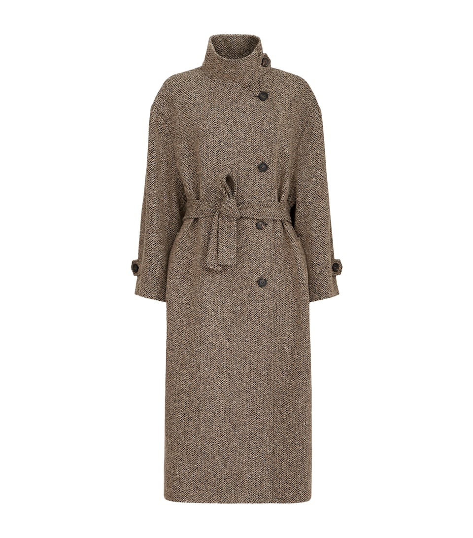Brunello Cucinelli Womens Wool-Blend Chevron Wrap Coat Camel/nero