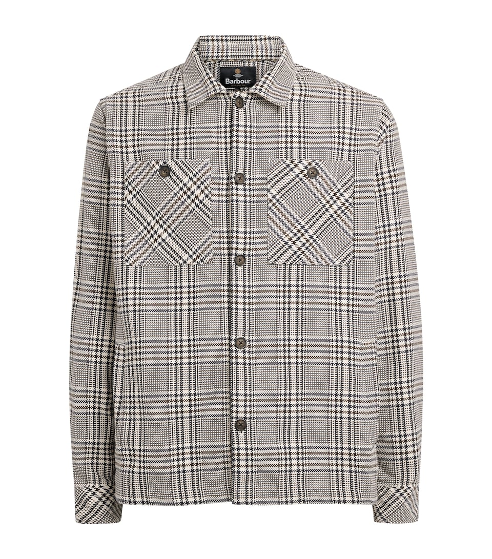 Barbour Mens Cotton Houndstooth Alderney Overshirt Whisper White