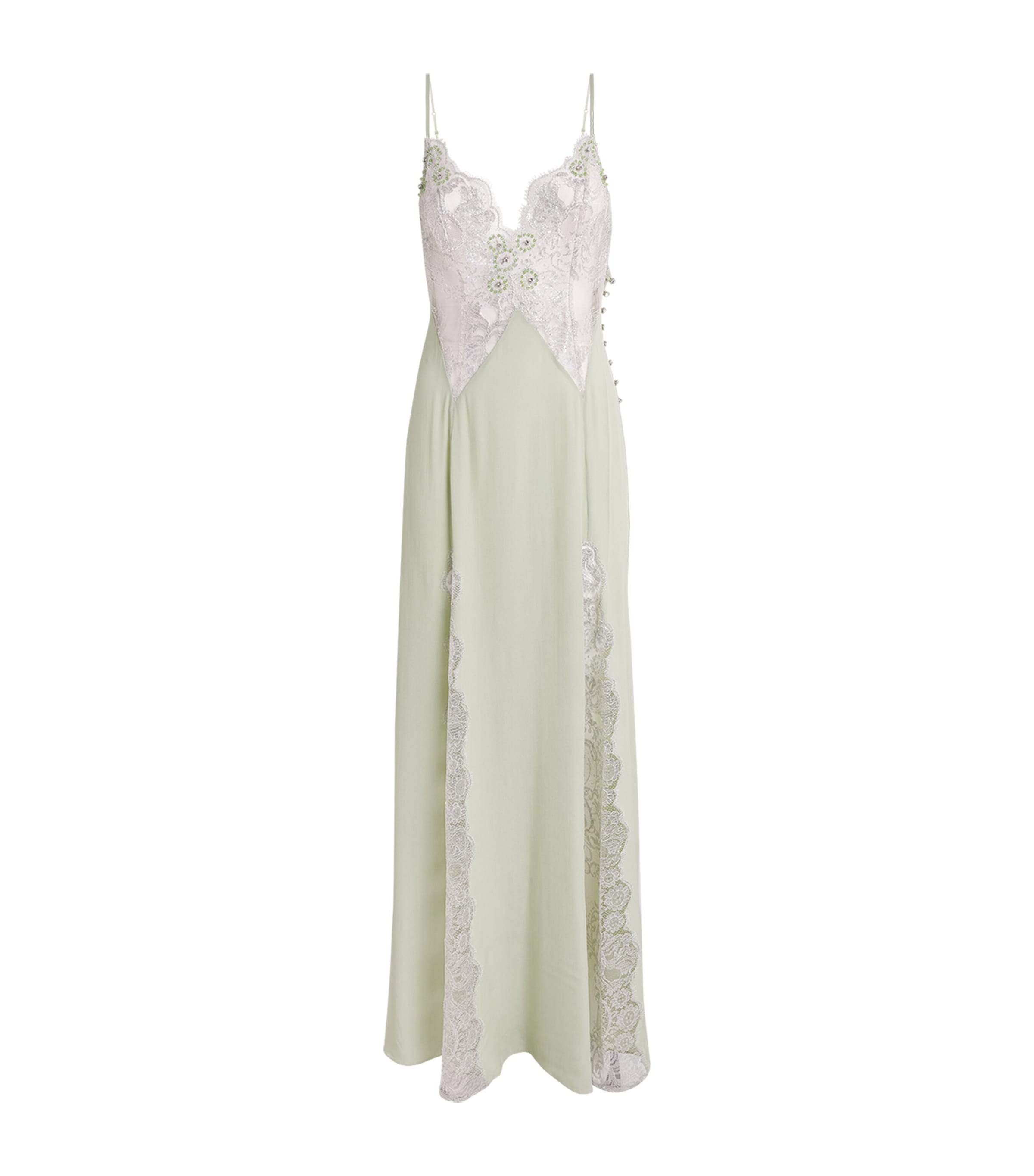 Rosamosario Womens Silk Georgette Regina Effat Maxi Slip Dress Pistacchio Green