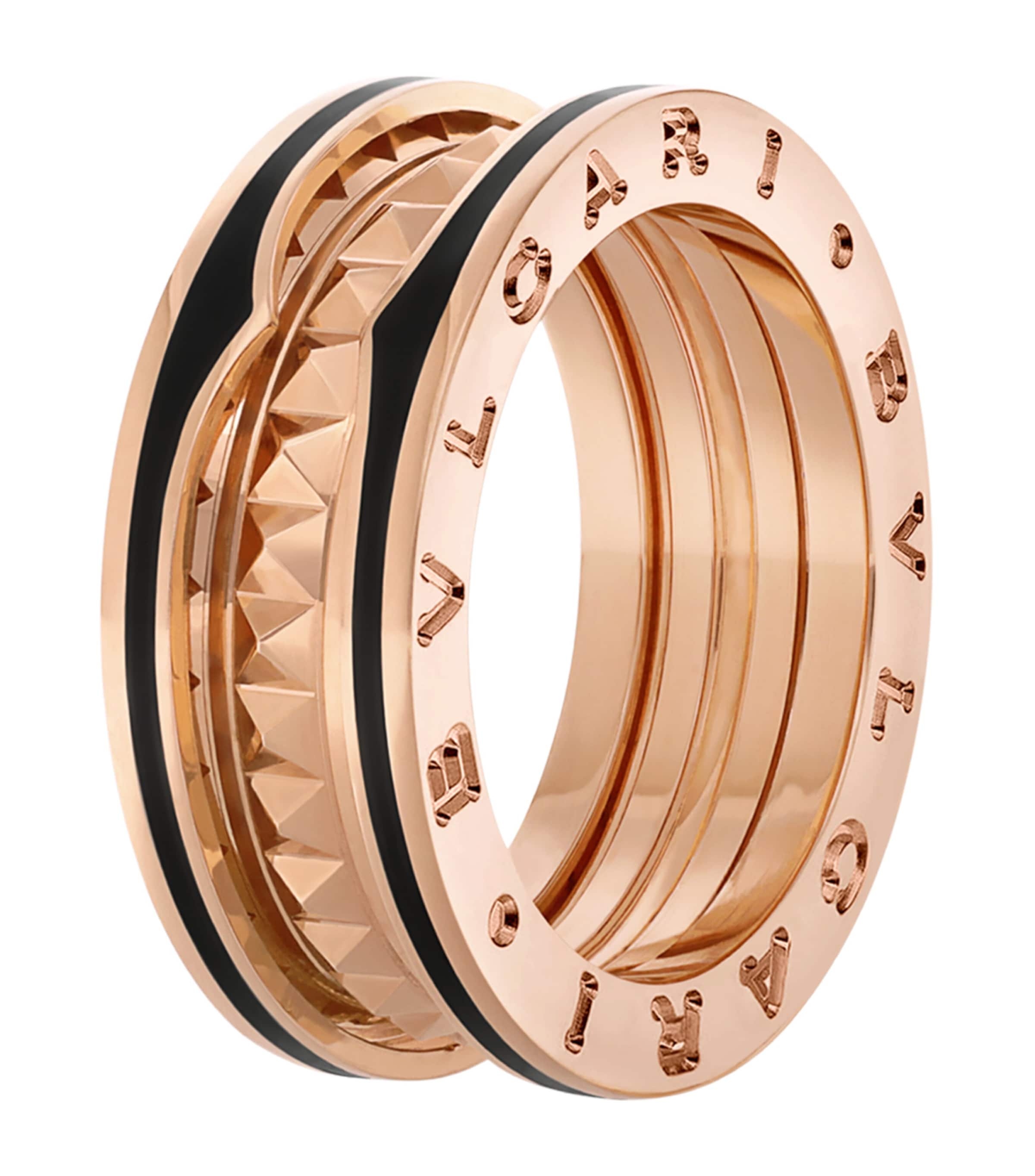 Rose Gold and Black Ceramic B.zero1 Rock Two-Band Ring