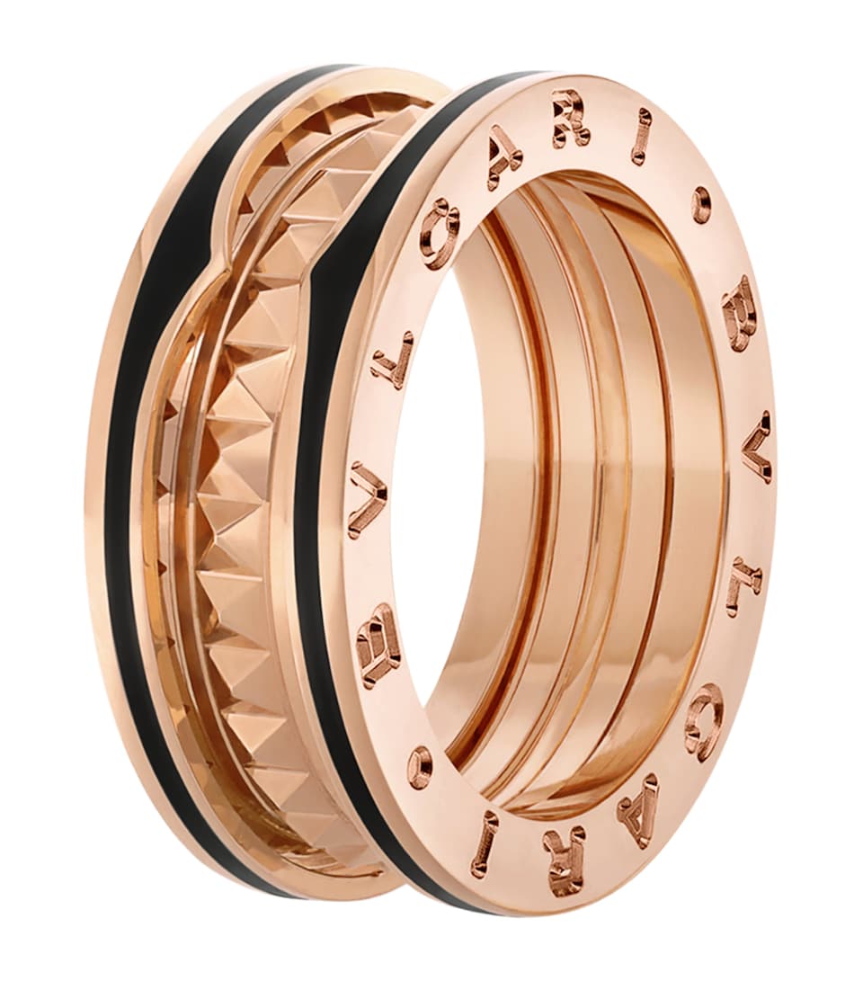 Bvlgari Rose Gold and Black Ceramic B.zero1 Rock Two-Band Ring Pink Gold