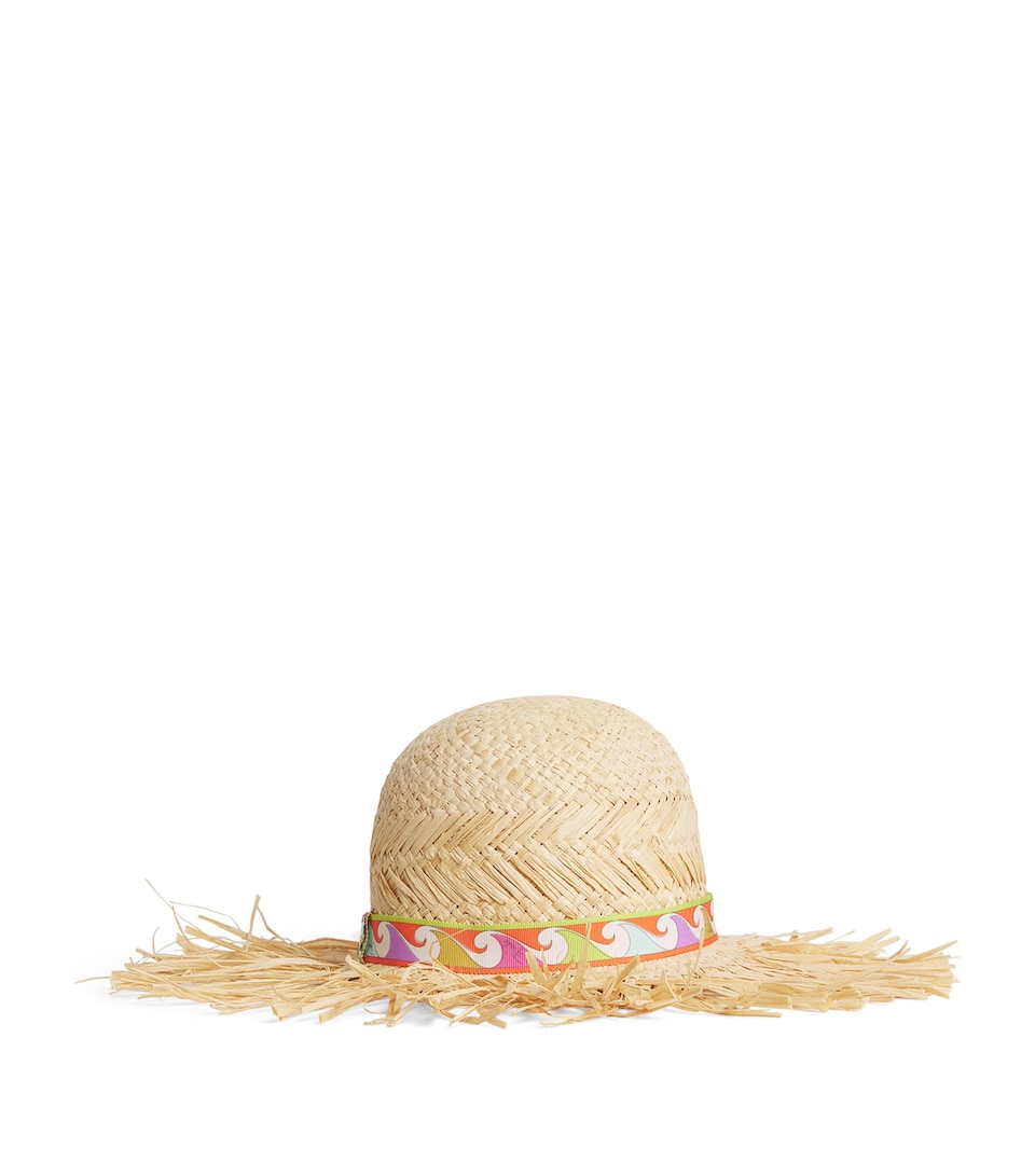 PUCCI Raffia Printed-Brim Sun Hat Beige