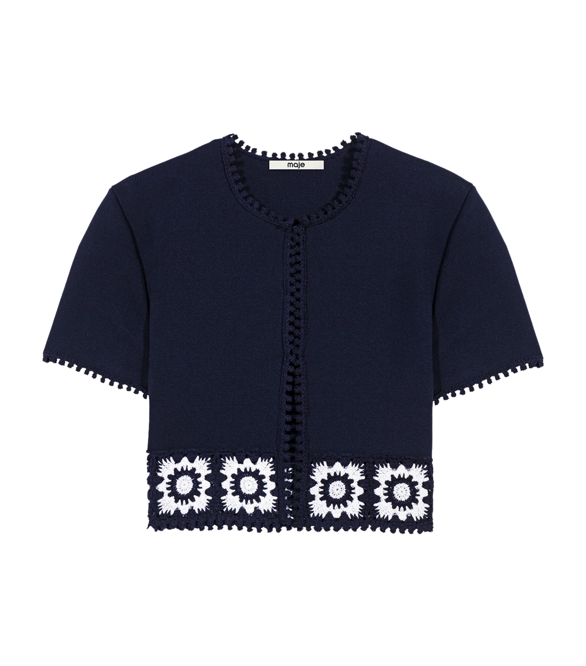 Maje Womens Crochet-Trim Cardigan Navy