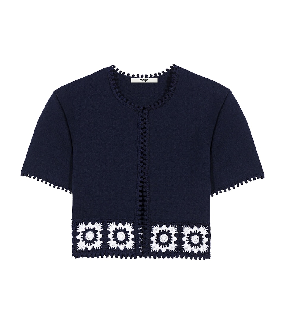Maje Womens Crochet-Trim Cardigan Navy