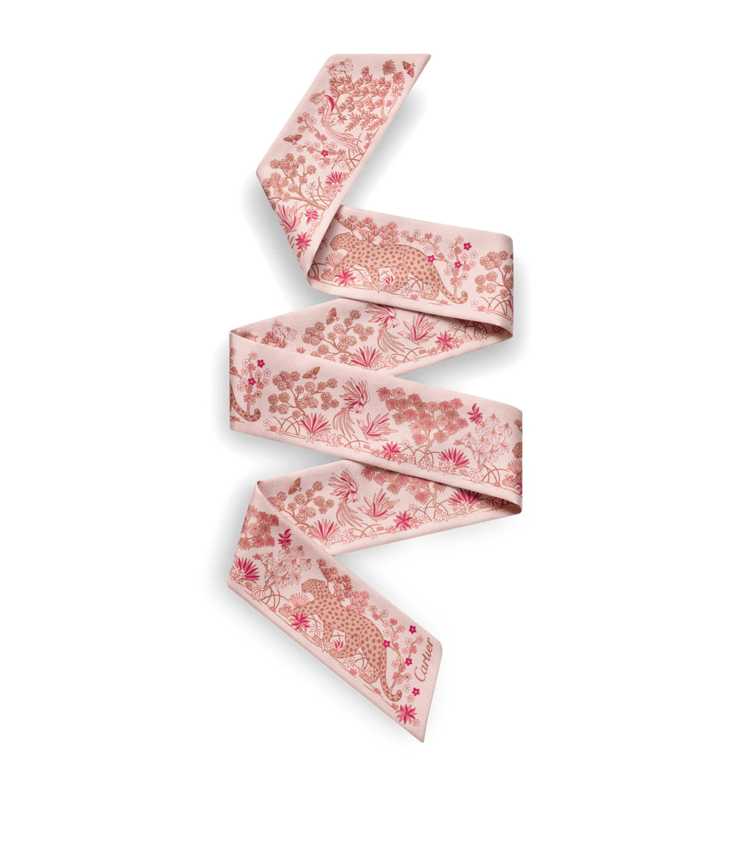 Cartier Silk Panthère Fauna and Flora Scarf Pink
