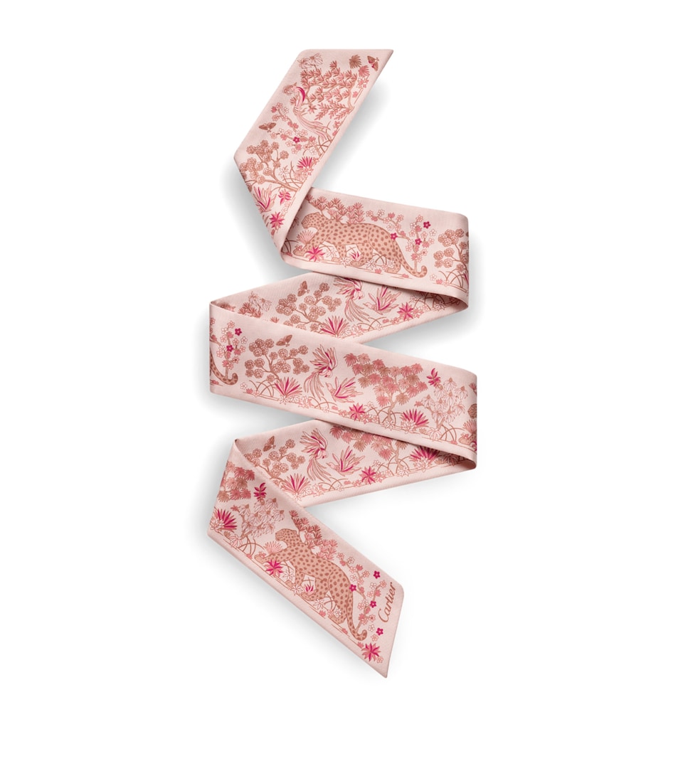 Cartier Silk Panthère Fauna and Flora Scarf Pink
