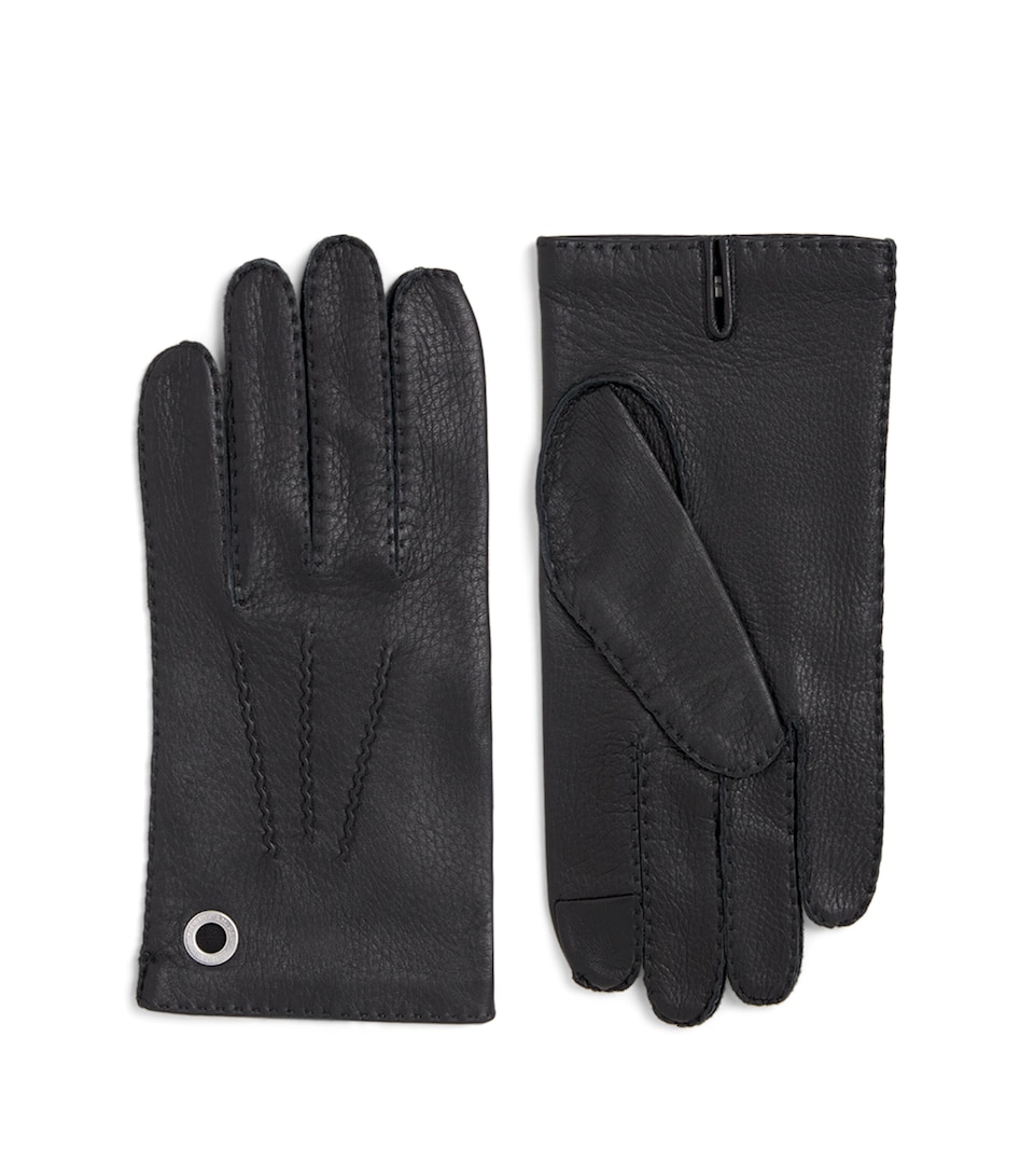 AMI Paris Grained Leather Gloves Noir
