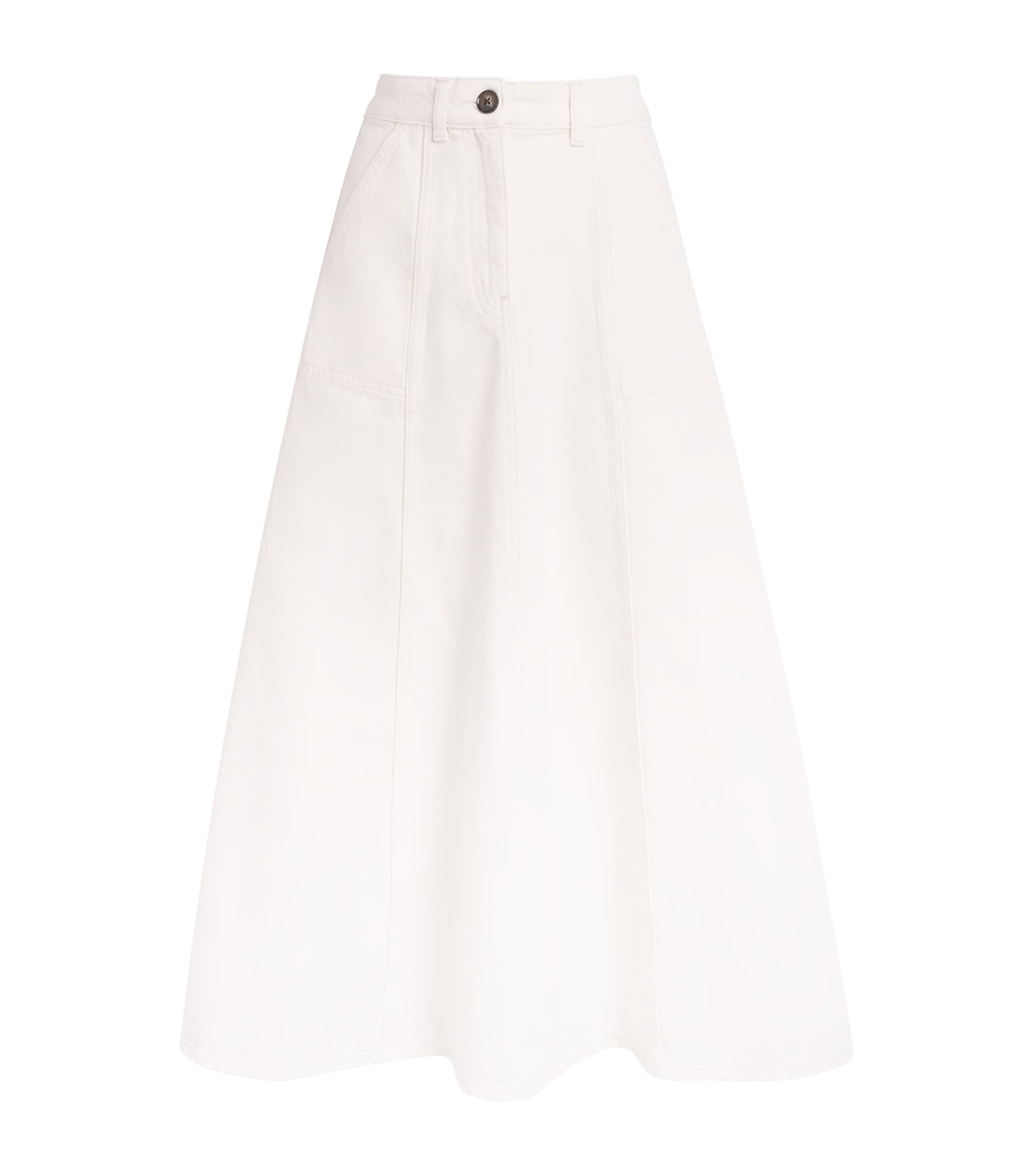 ME+EM Womens Denim A-Line Midi Skirt Soft White Wash