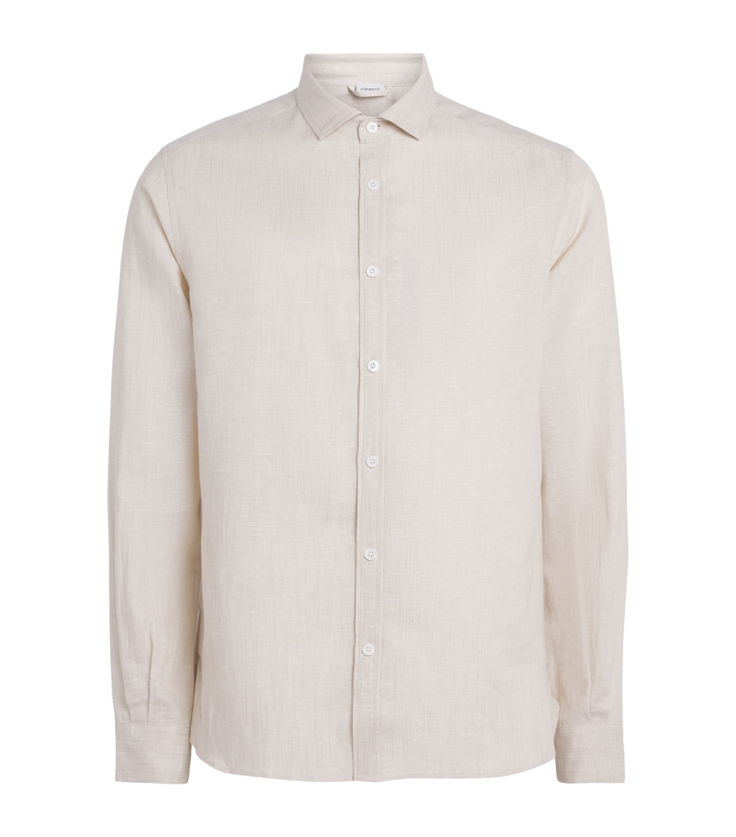 Zimmerli Mens Linen-Cotton Shirt Beige