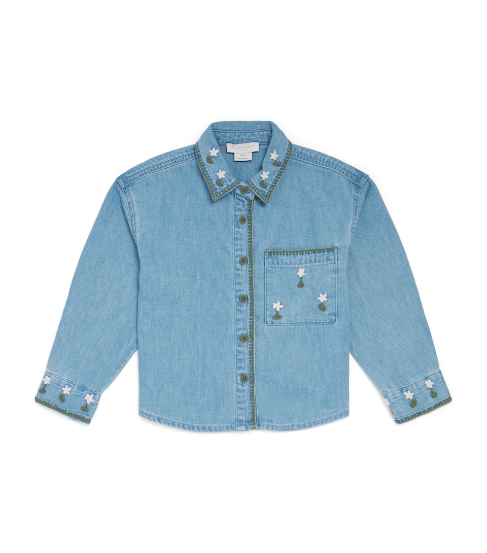 Stella McCartney Kids Floral-Embroidered Shirt (6-12 Years) Azure Blue