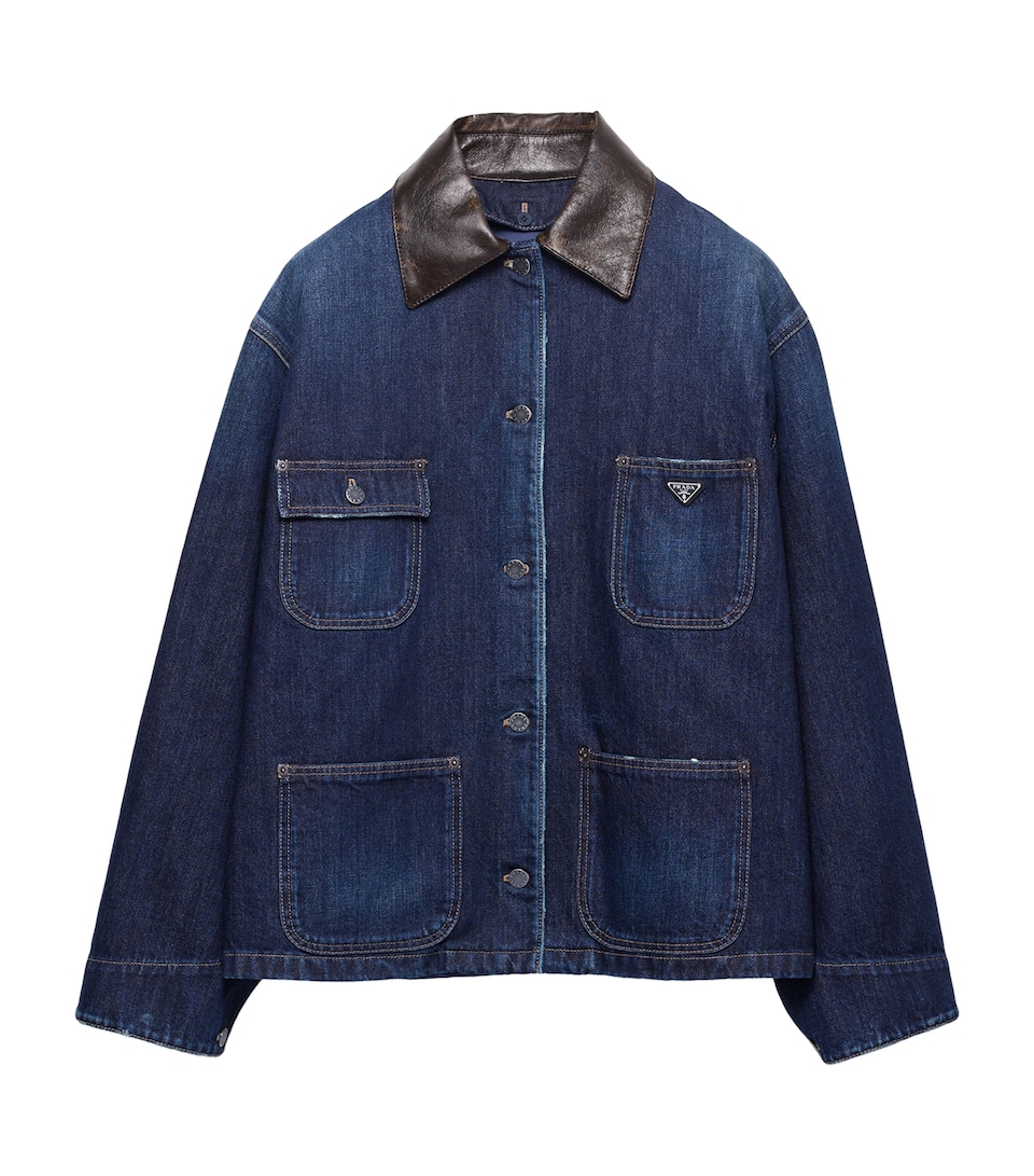 Prada Womens Denim Trucker Jacket Blue