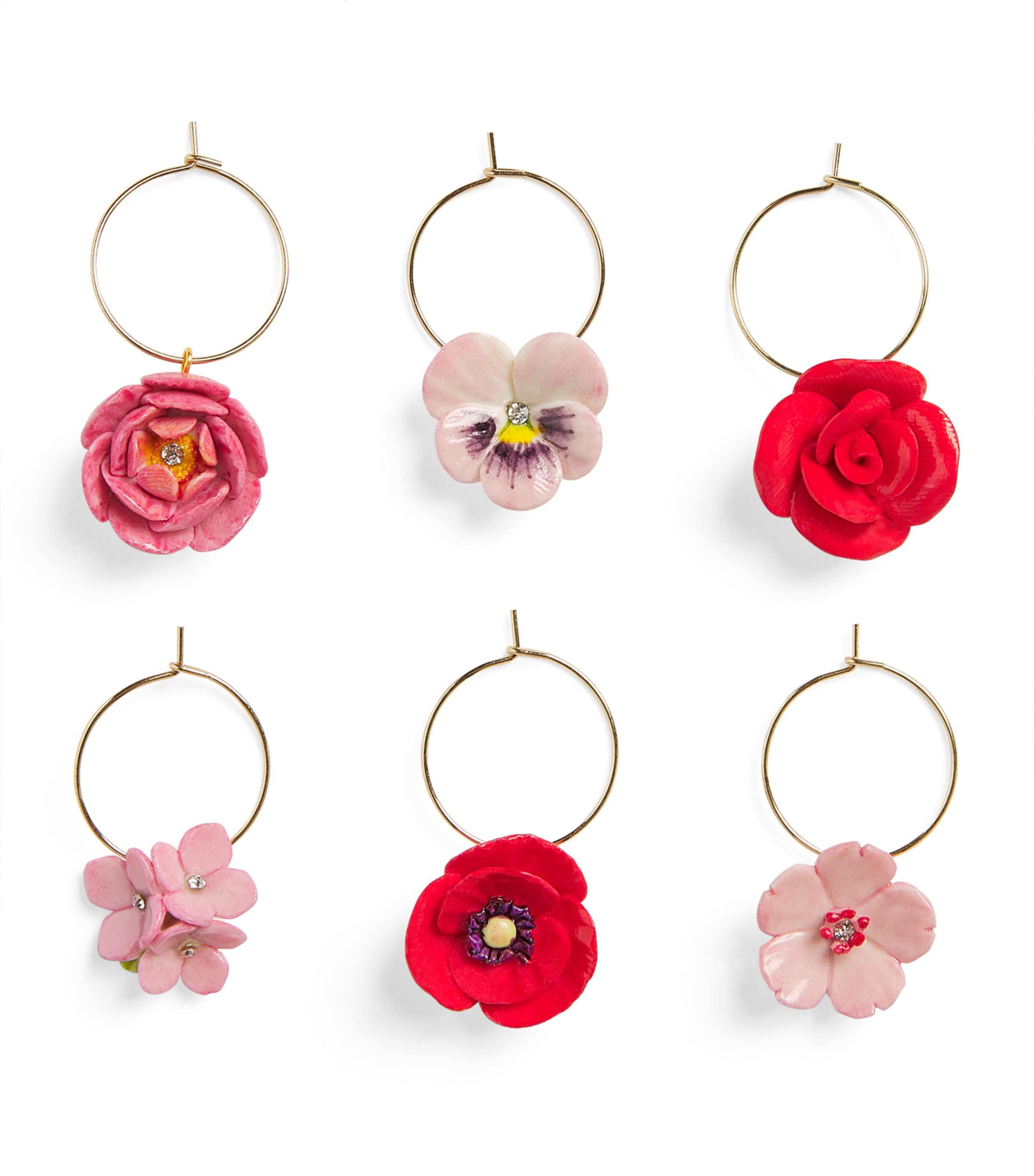 Hop Skip & Flutter Floral Wine Glass Charms Pink Red