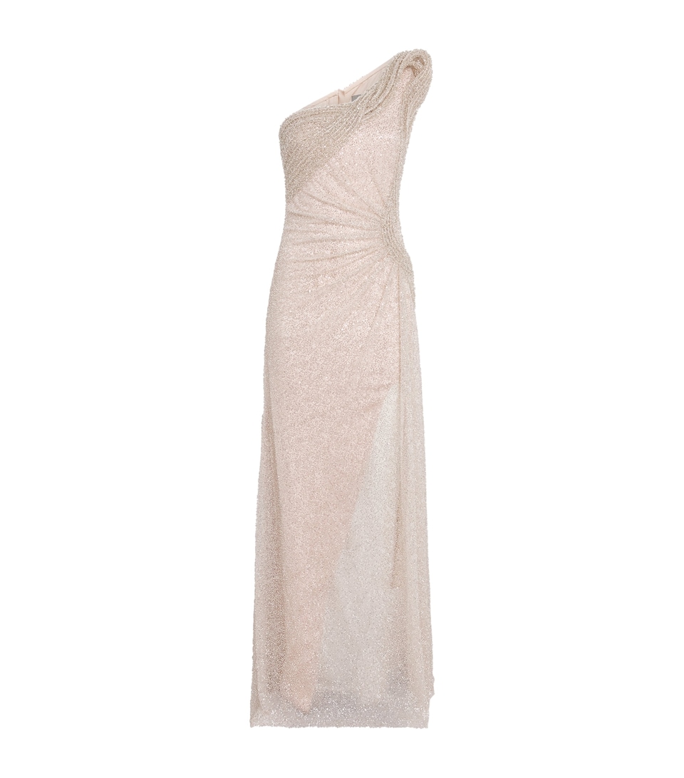 Gaurav Gupta Womens Draped Lunaris Glisten Gown Sage Pink