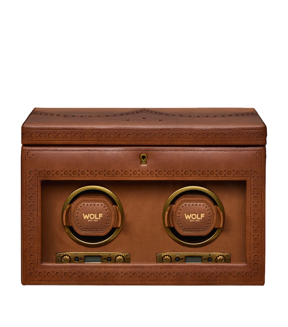 WOLF Brogue Double Watch Winder With Storage Burnished Brown