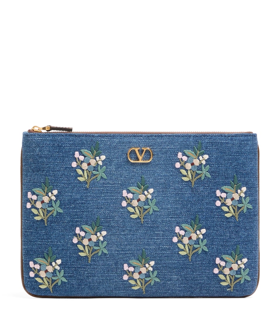 Valentino Garavani Denim Embroidered VLogo Signature Pouch Axm