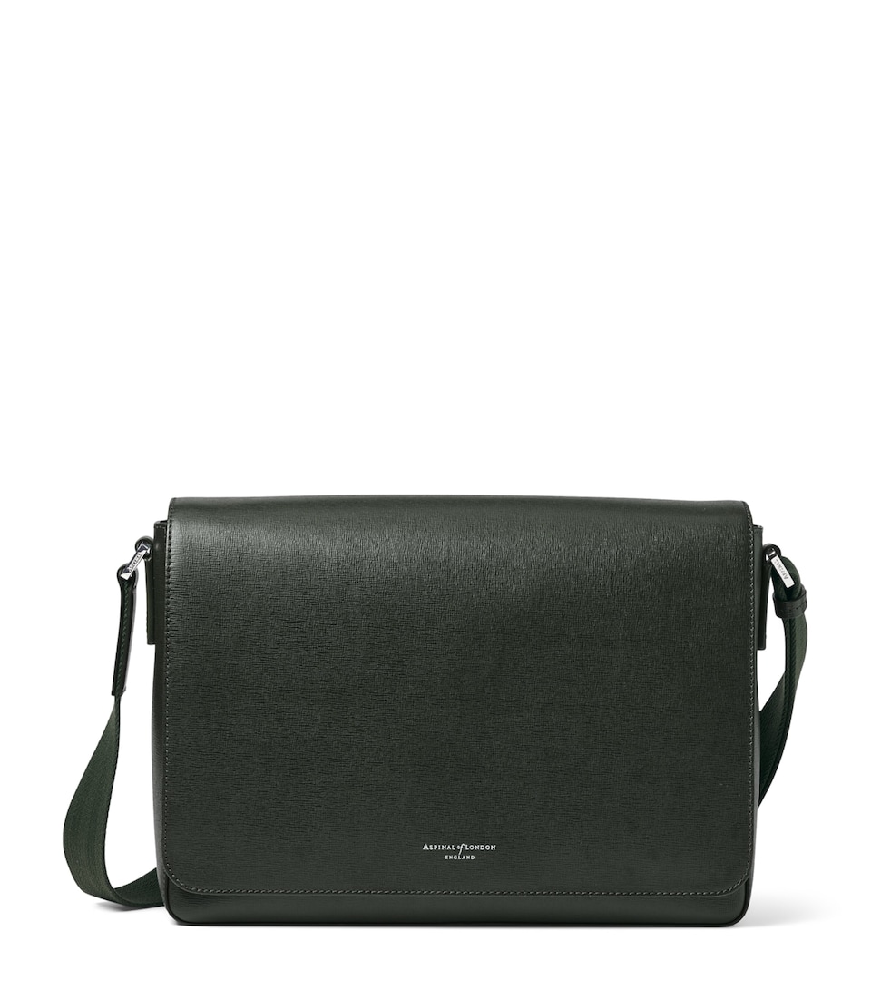 Aspinal Of London Leather Reporter Messenger Bag Forestgreen