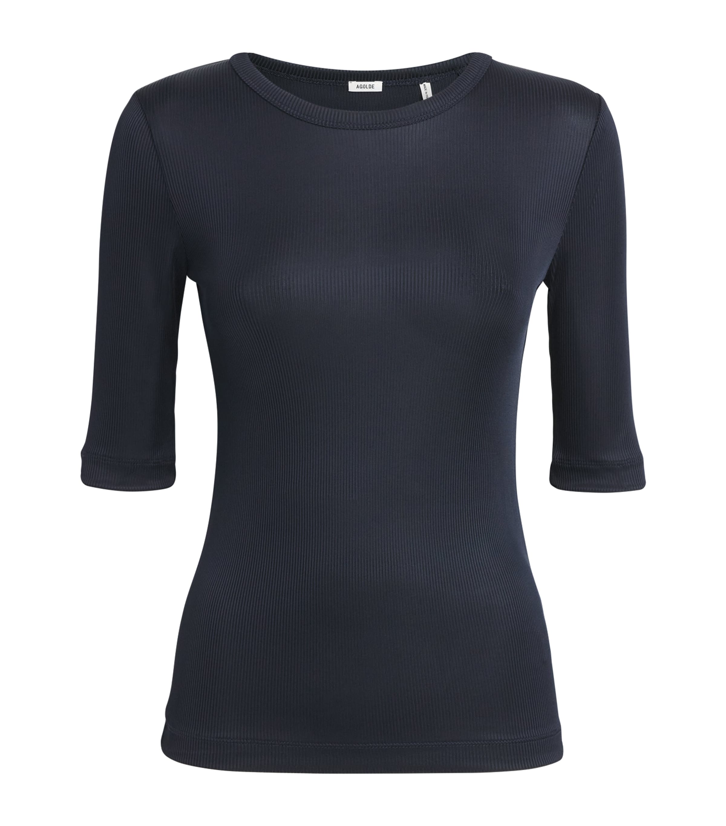 AGOLDE Womens Ribbed Saige T-Shirt Nvy Navy