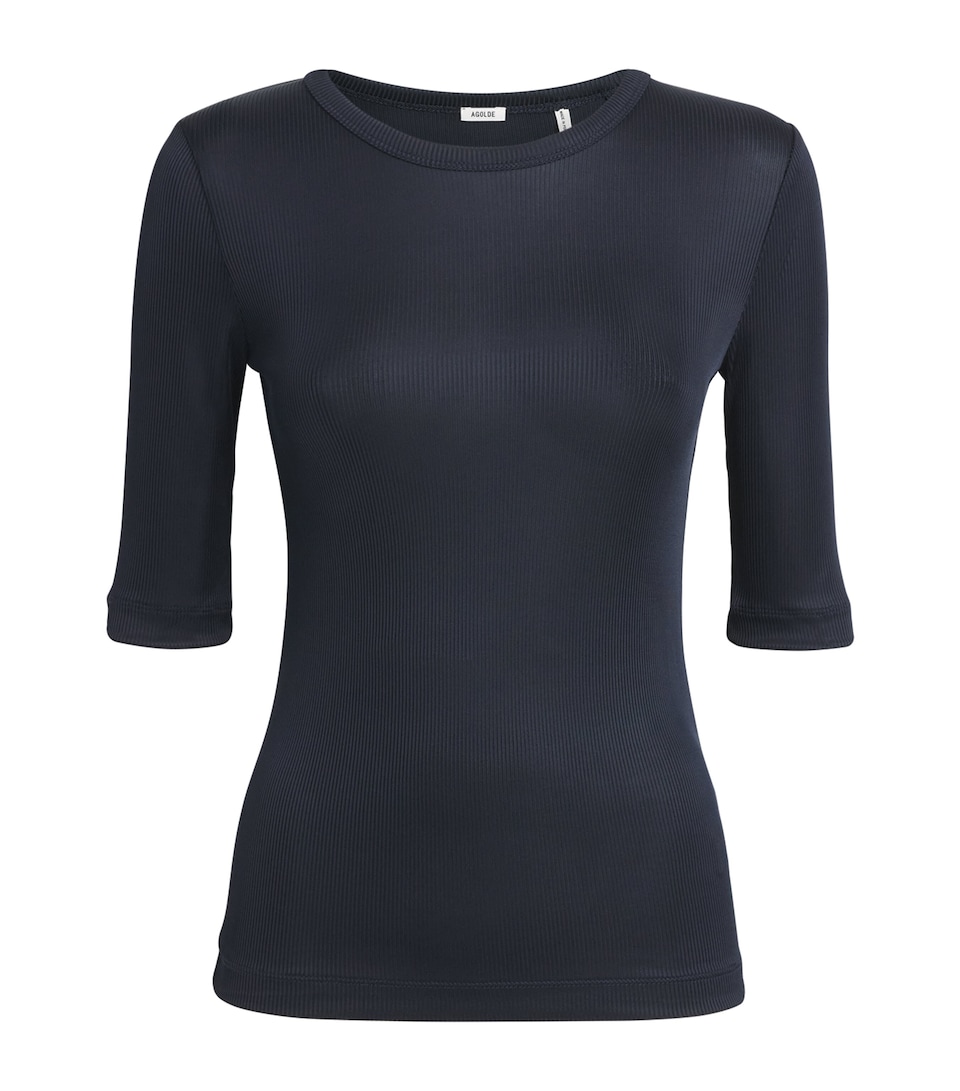 AGOLDE Womens Ribbed Saige T-Shirt Nvy Navy