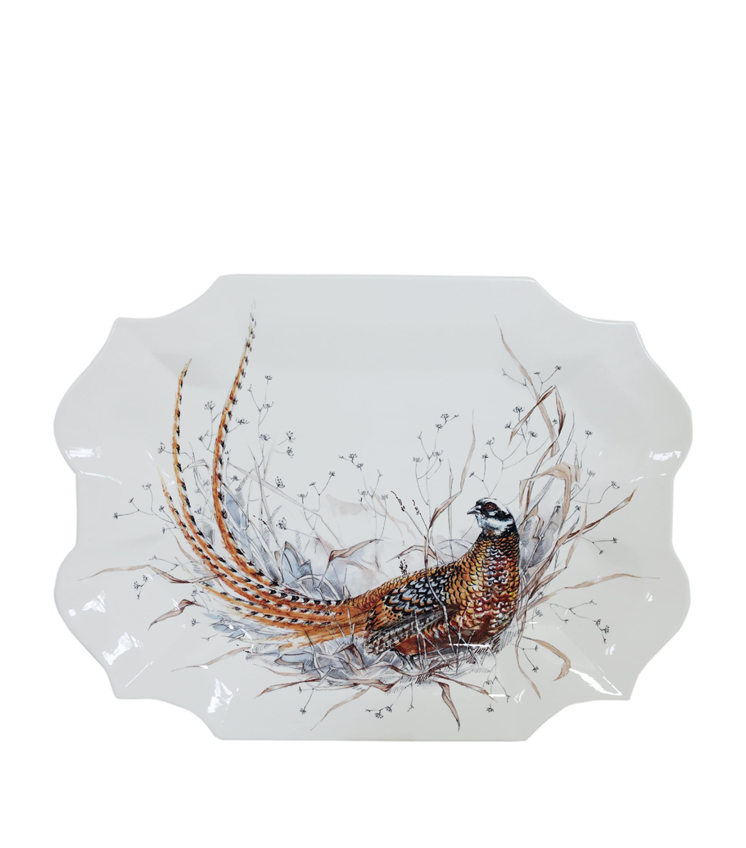 Gien Sologne Pheasant Serving Platter White, Brown