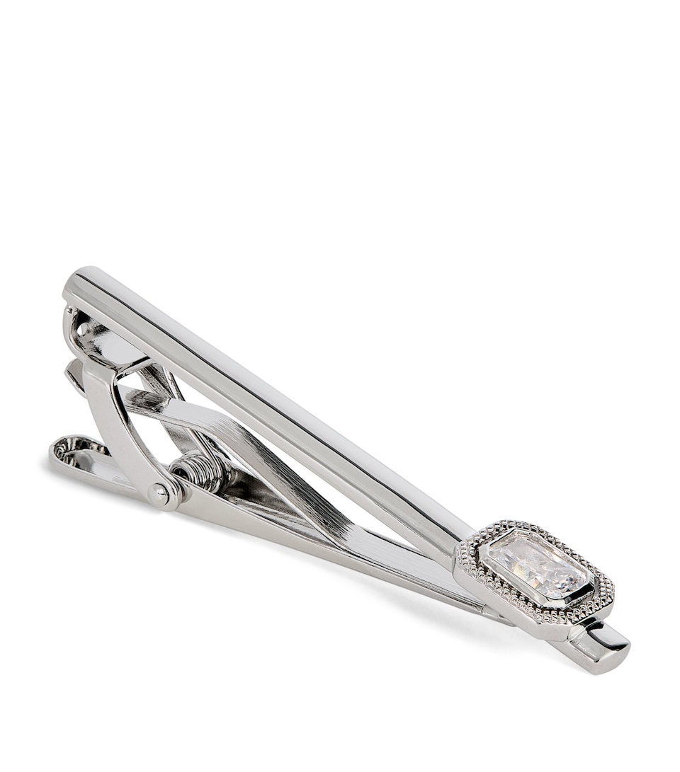 Rhodium-Plated and Cubic Zirconia Halo Tie Clip