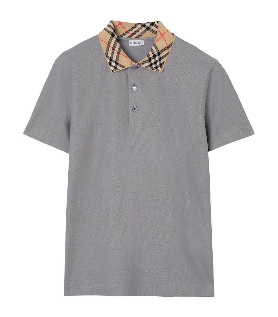 Burberry Mens Cotton Check-Collar Polo Shirt Rainy Grey