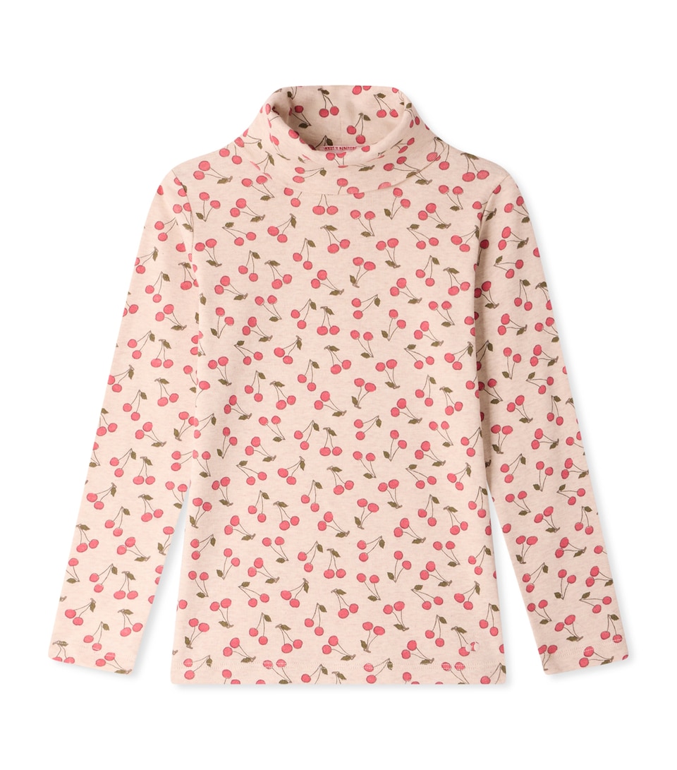 Bonpoint Cotton Cherry Print Rollneck Jumper (4-8 Years) Im Beige