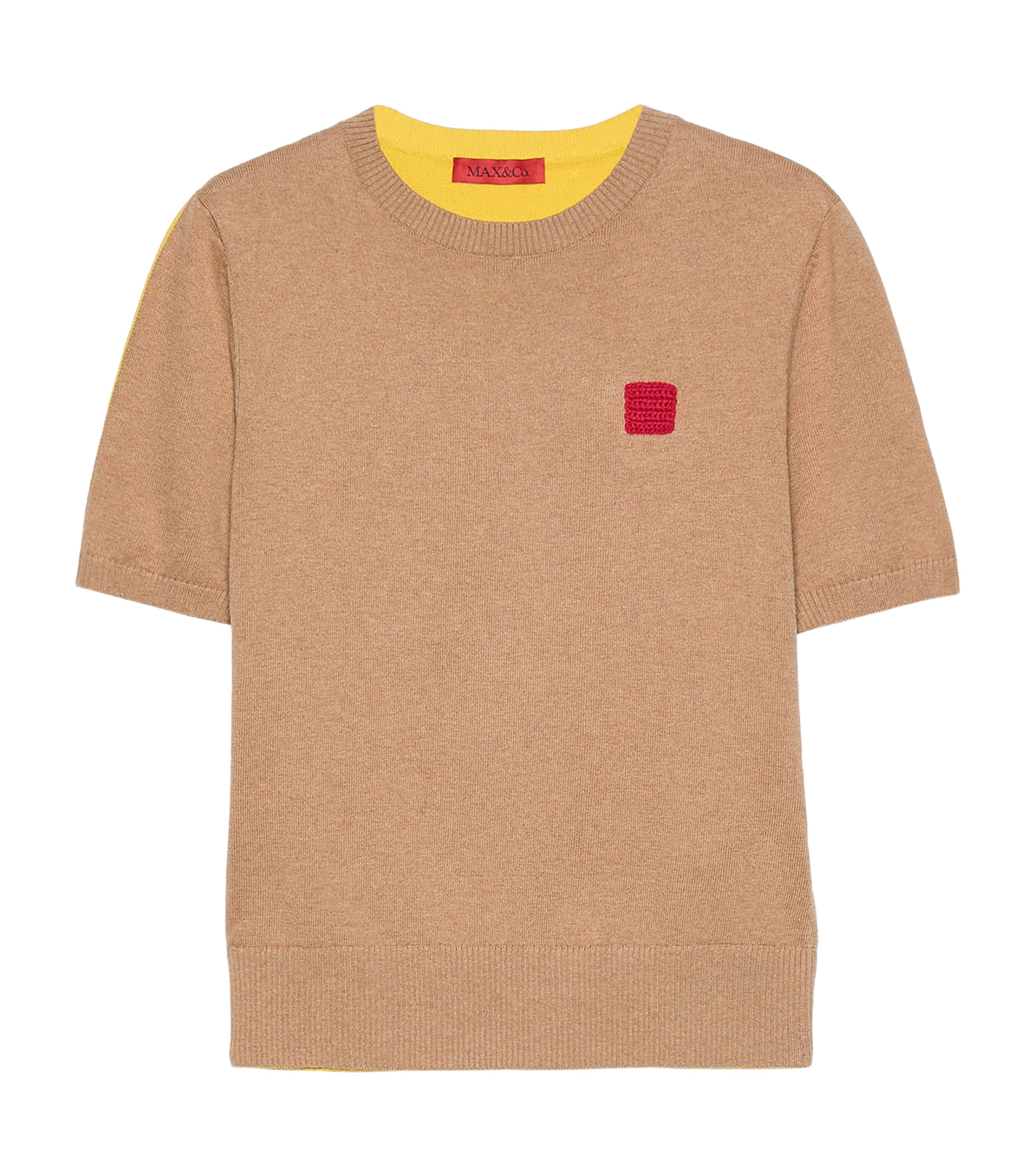 MAX&Co. Womens Cotton-Cashmere Reversible Short-Sleeve Sweater Camel
