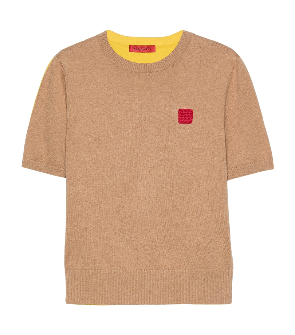 MAX&Co. Womens Cotton-Cashmere Reversible Short-Sleeve Sweater Camel