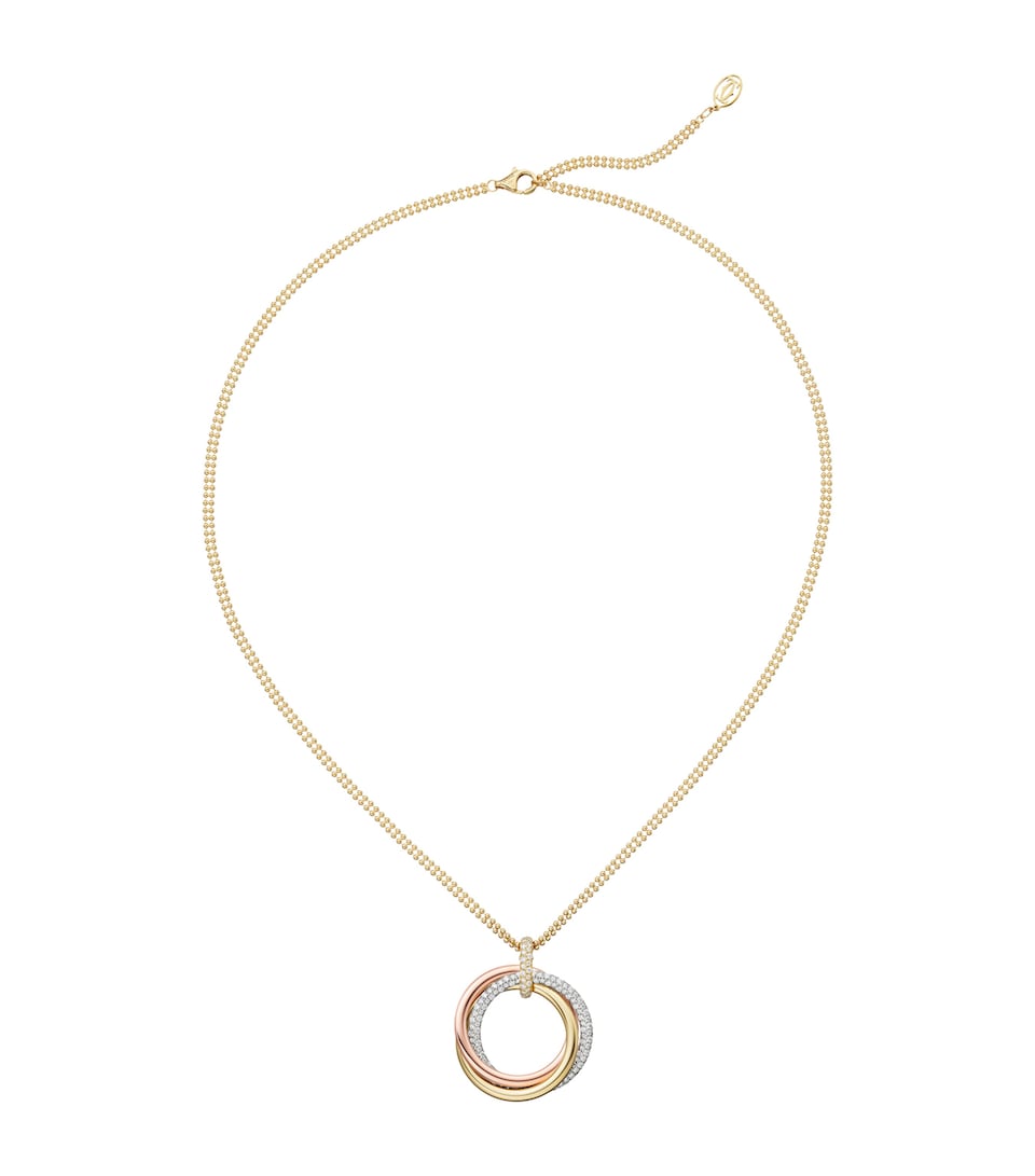 Large White, Rose, Yellow Gold and Diamond Trinity Necklace