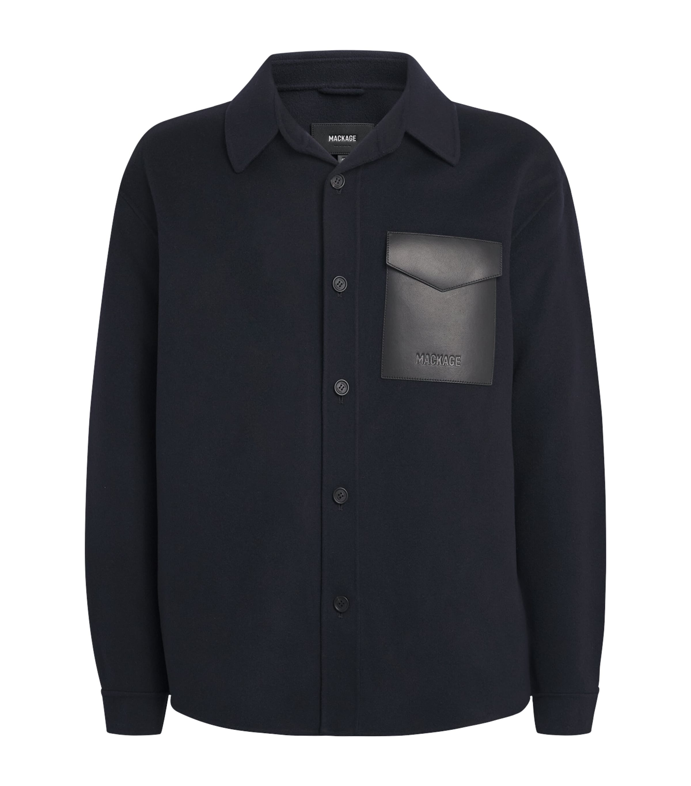 Mackage Mens Wool Leather-Trim Emmanuel Overshirt Navy