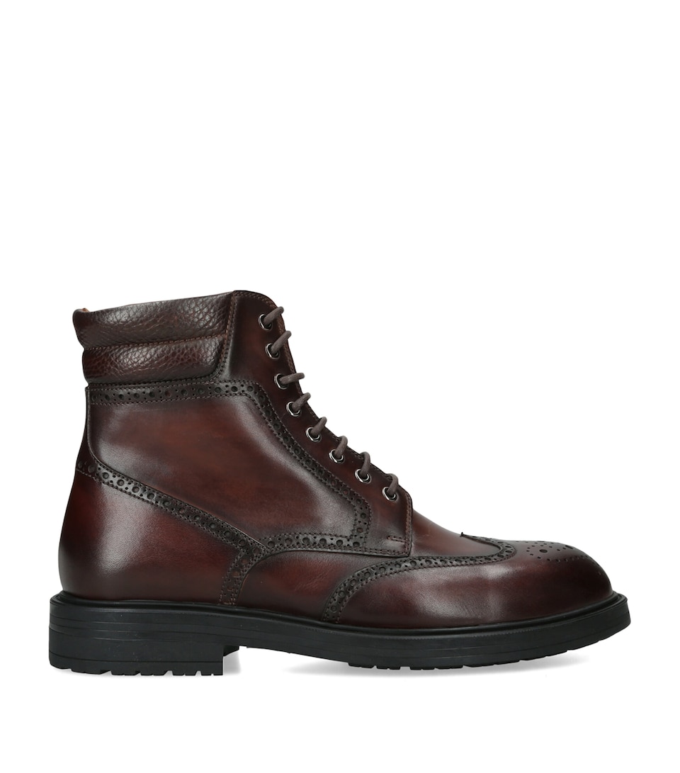 Magnanni Leather Brogue Hiker Boots Tan