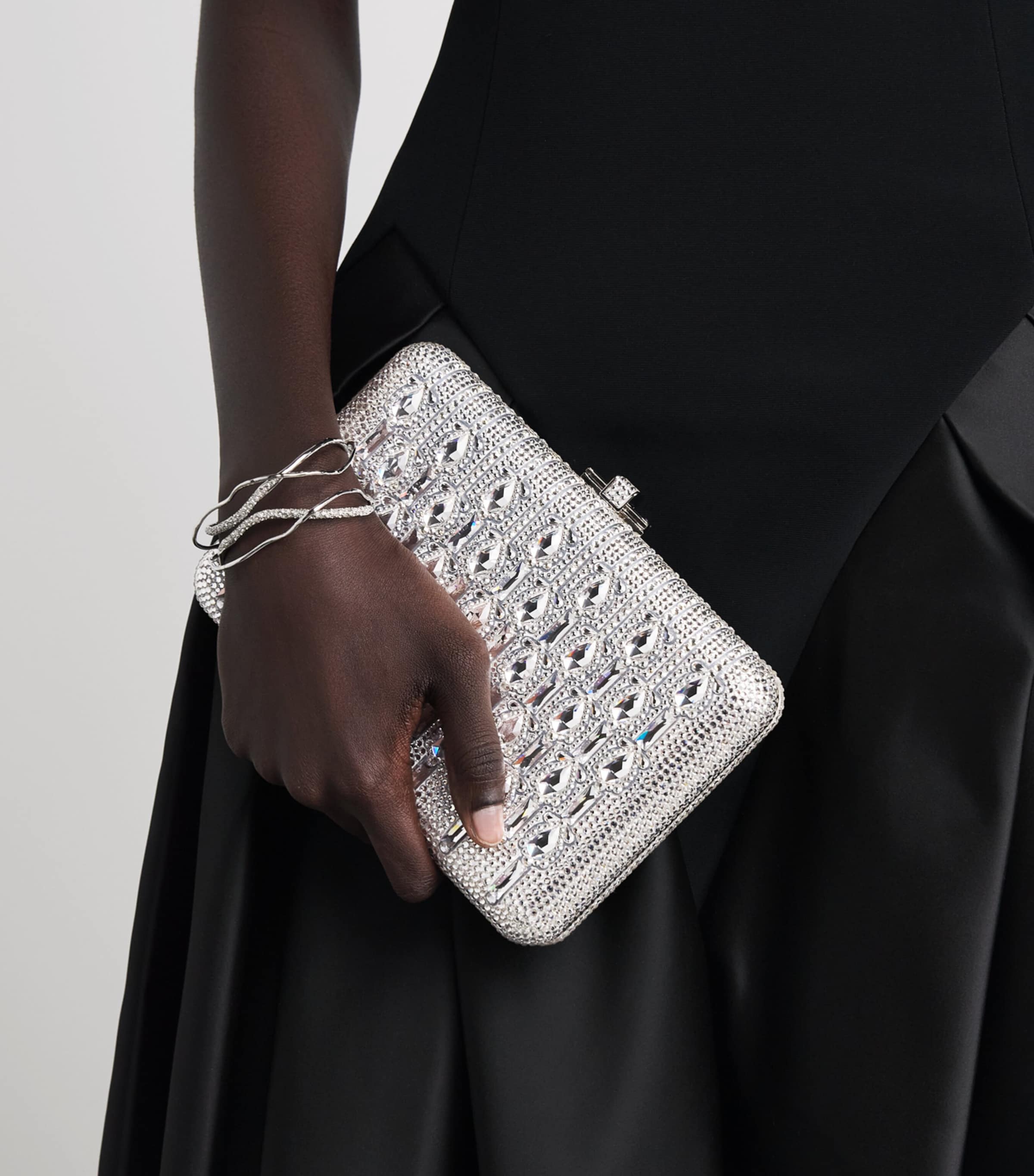 Judith Leiber Embellished Slim Slide Bijou Clutch Bag Srhmt Silver Rhine