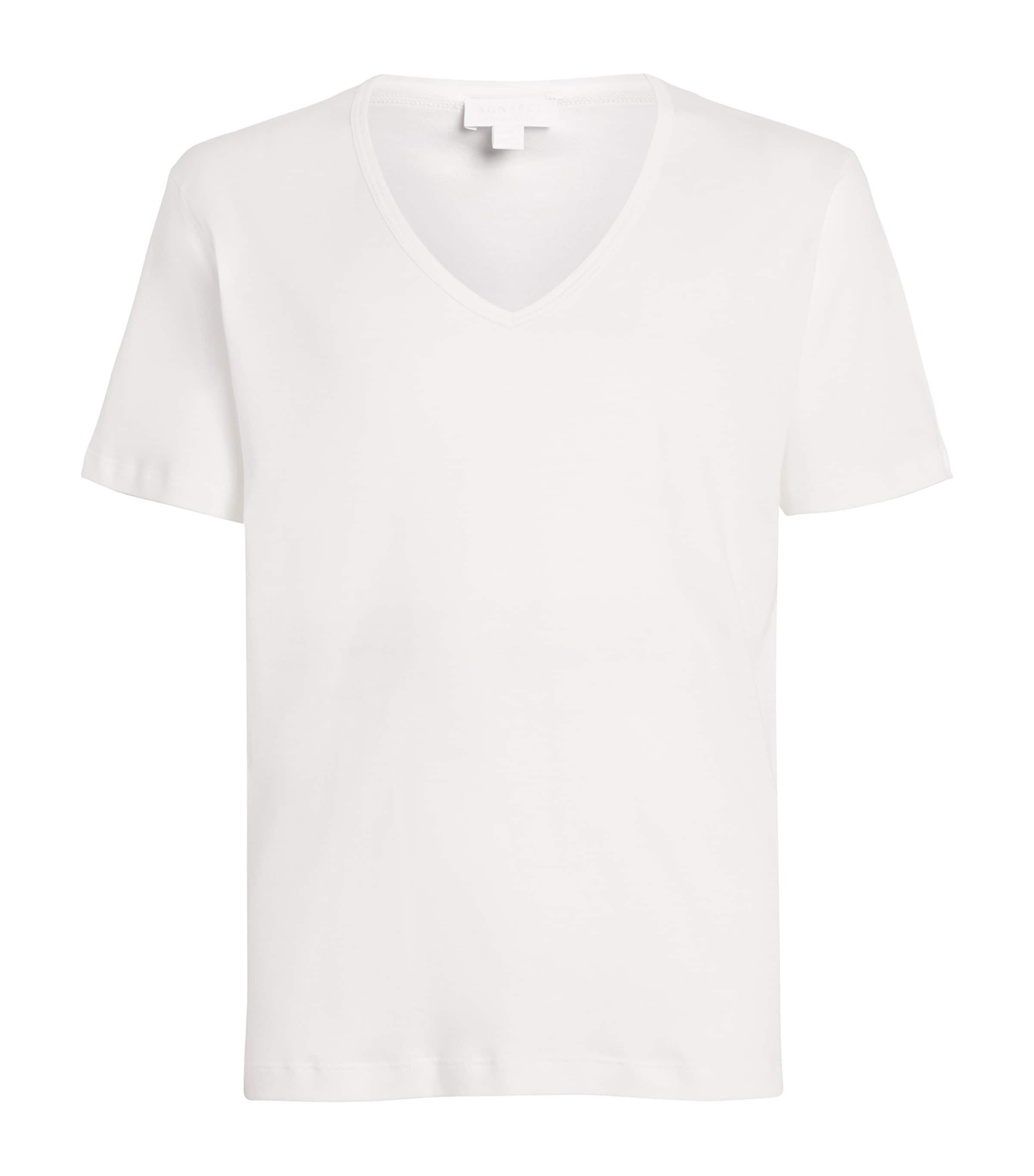 Sunspel Mens Sea Island Cotton V-Neck T-Shirt Whaa White