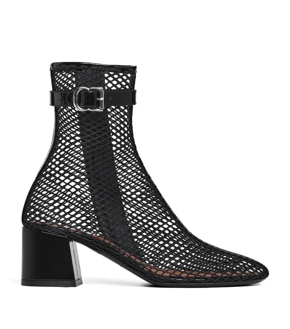 Alaïa Leather Mesh Ankle Boots 55 Black