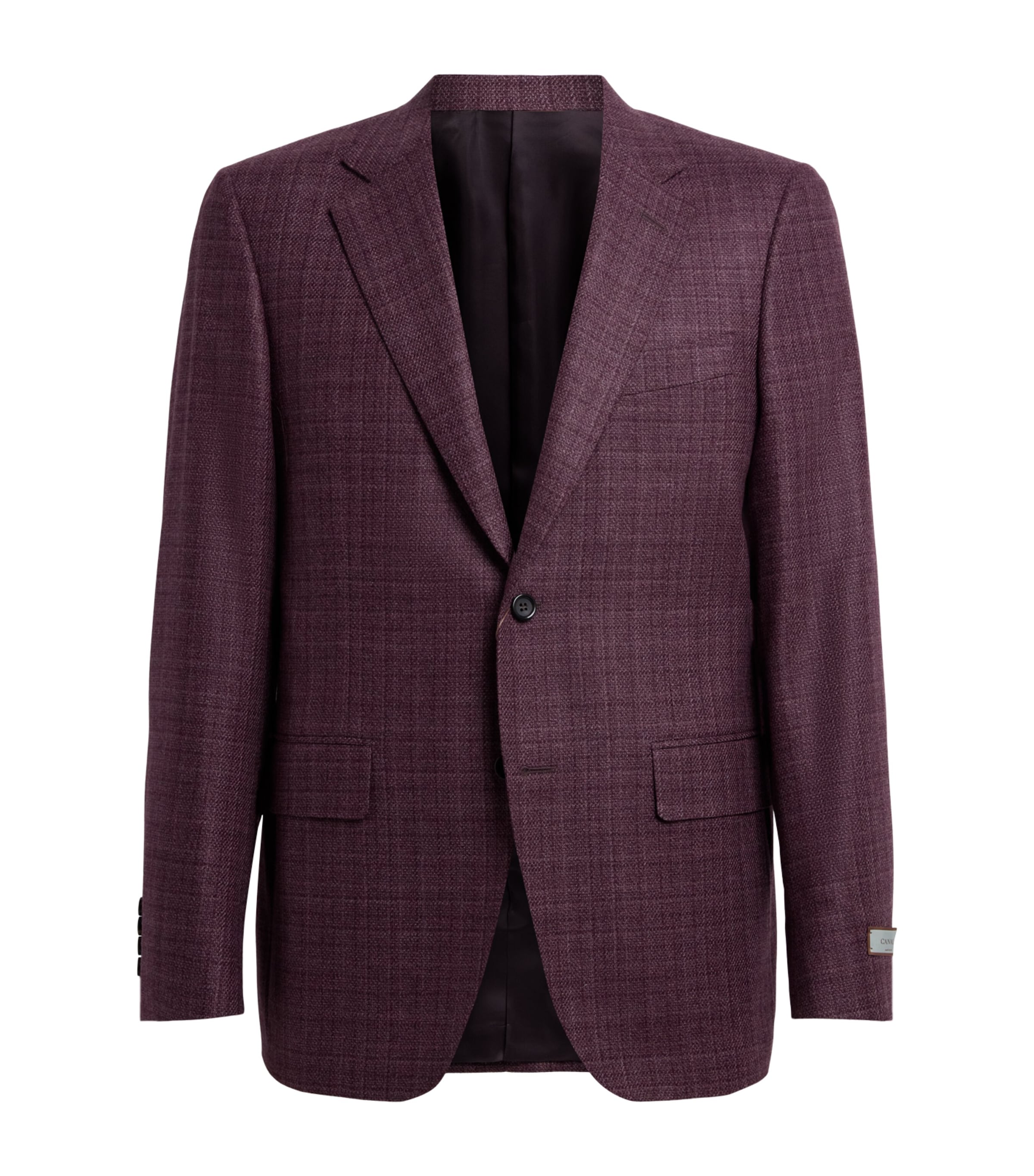 Canali Mens Wool-Silk Check Blazer Burgundy