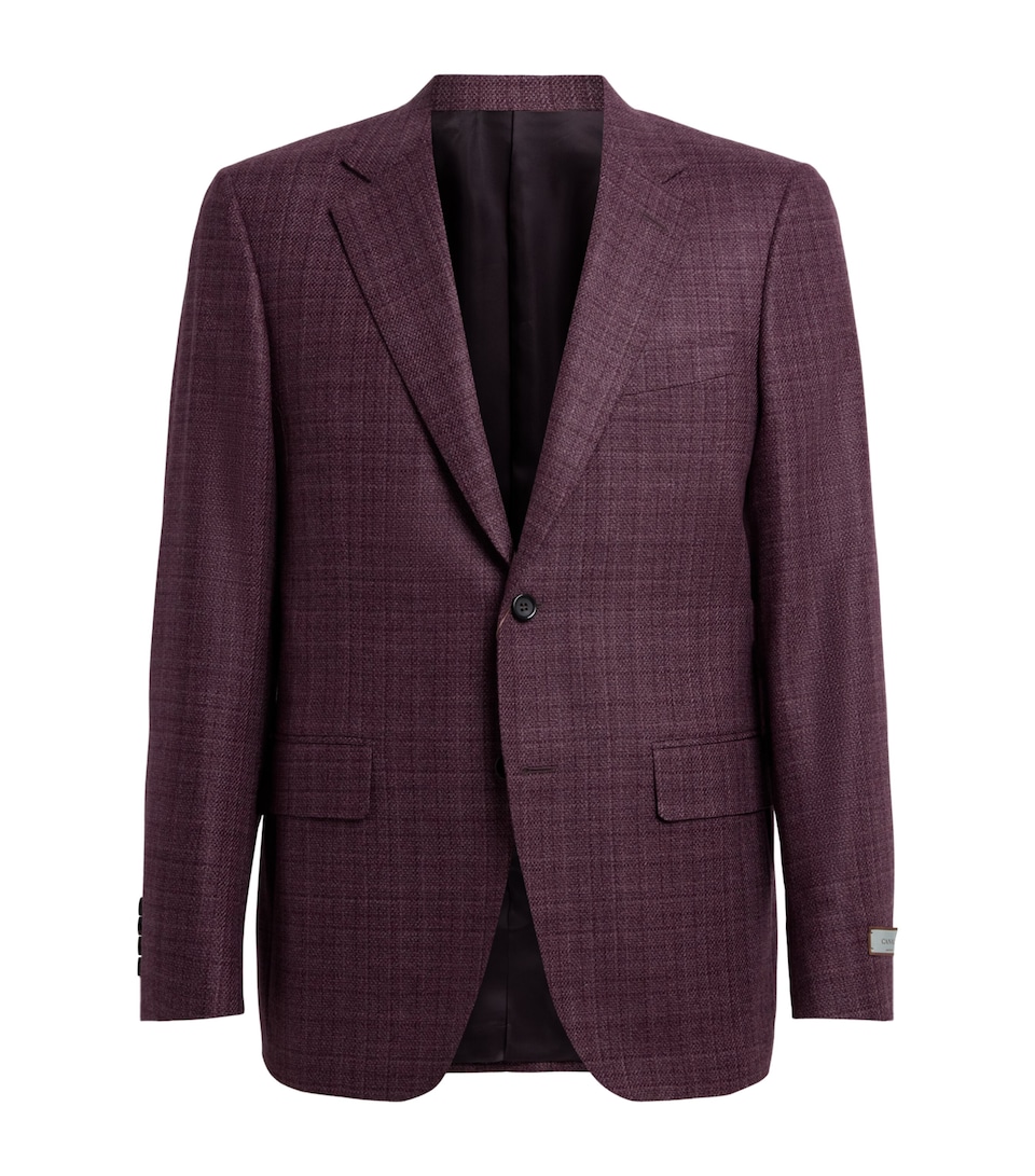 Canali Mens Wool-Silk Check Blazer Burgundy