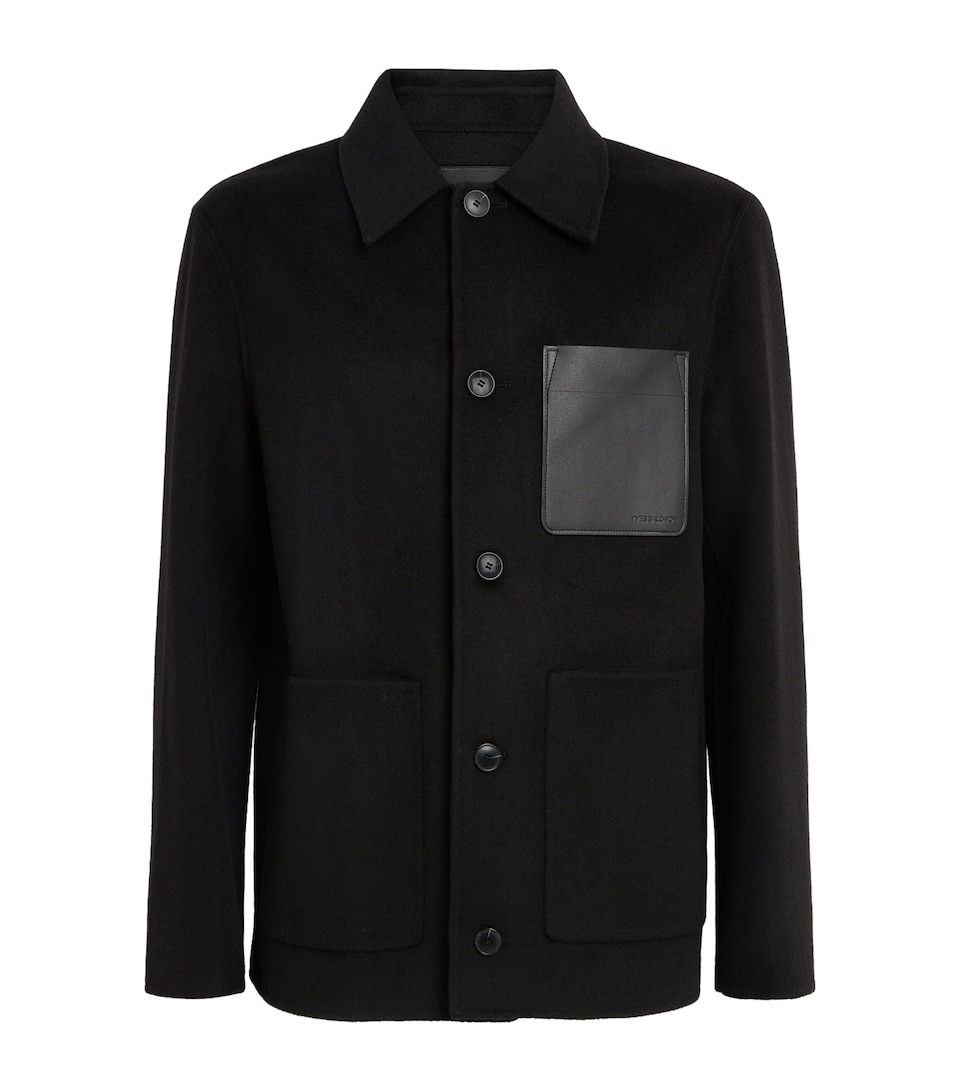 Yves Salomon Mens Wool-Cashmere Leather Patch Overshirt Noir