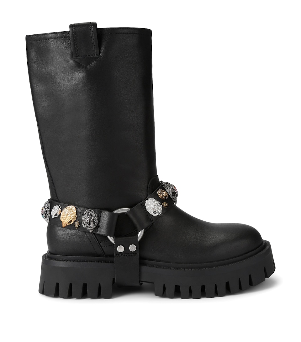 Kurt Geiger London Leather Eagle Harness Biker Boots Black