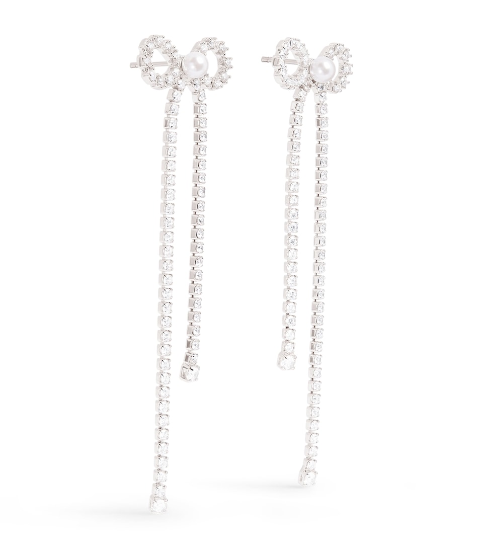 Crystal and Faux Pearl Bow Drop Earrings