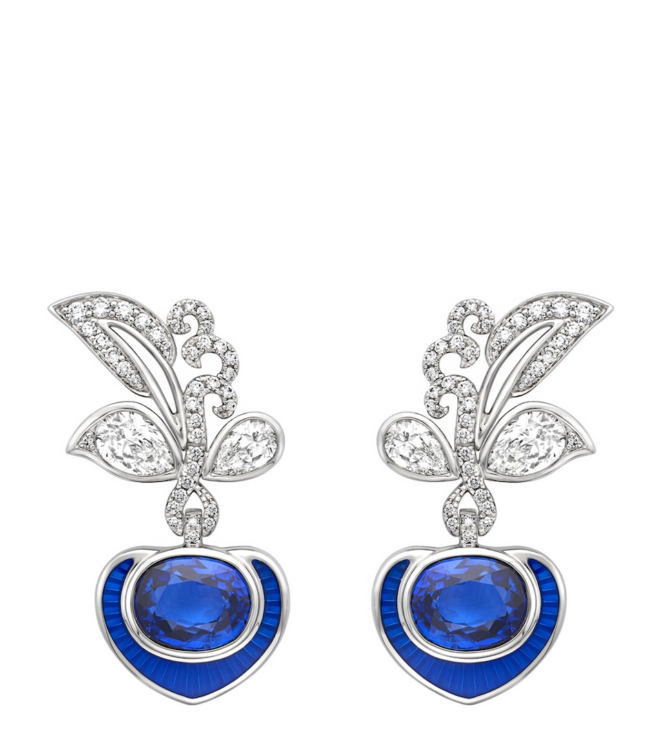 Boodles Platinum, Diamond and Sapphire The Palace Collection Royal Porcelain Earrings Blue