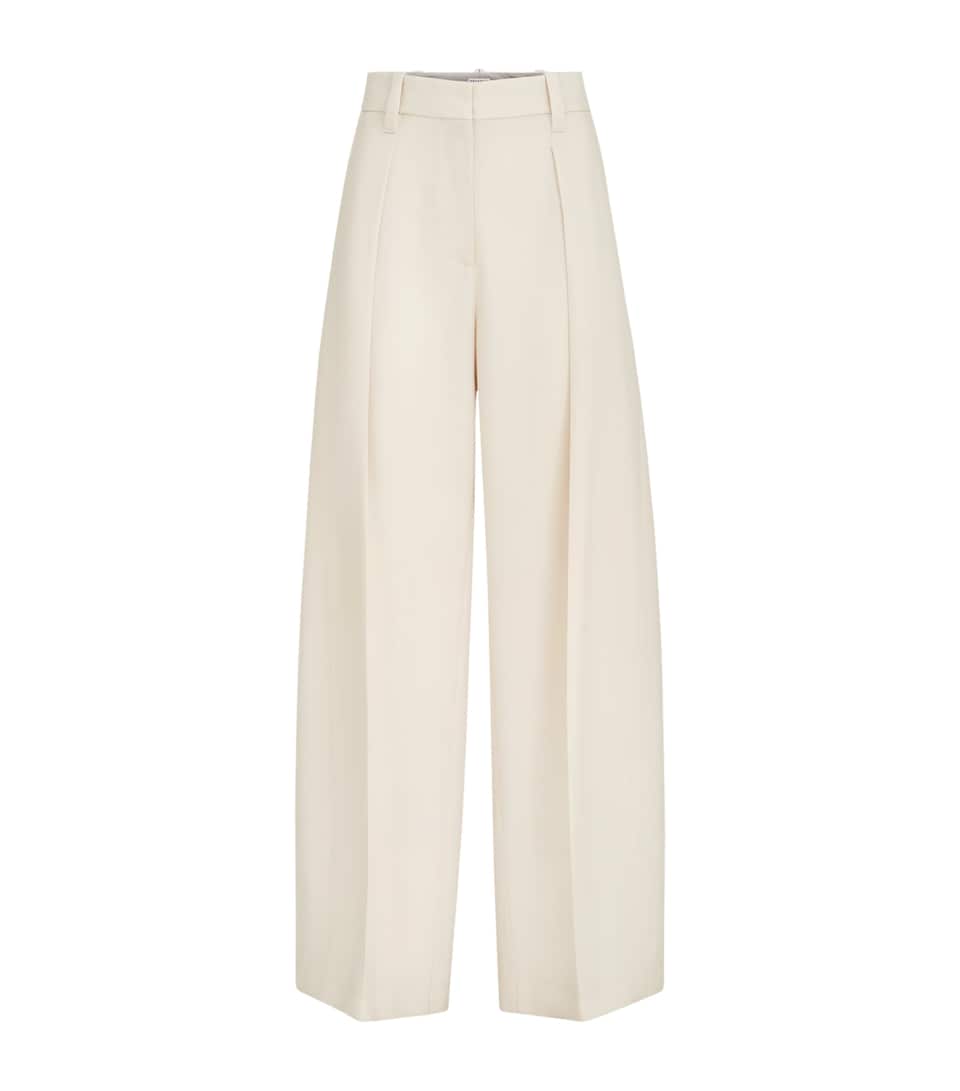 Brunello Cucinelli Womens Virgin Wool Pleated Wide-Leg Trousers