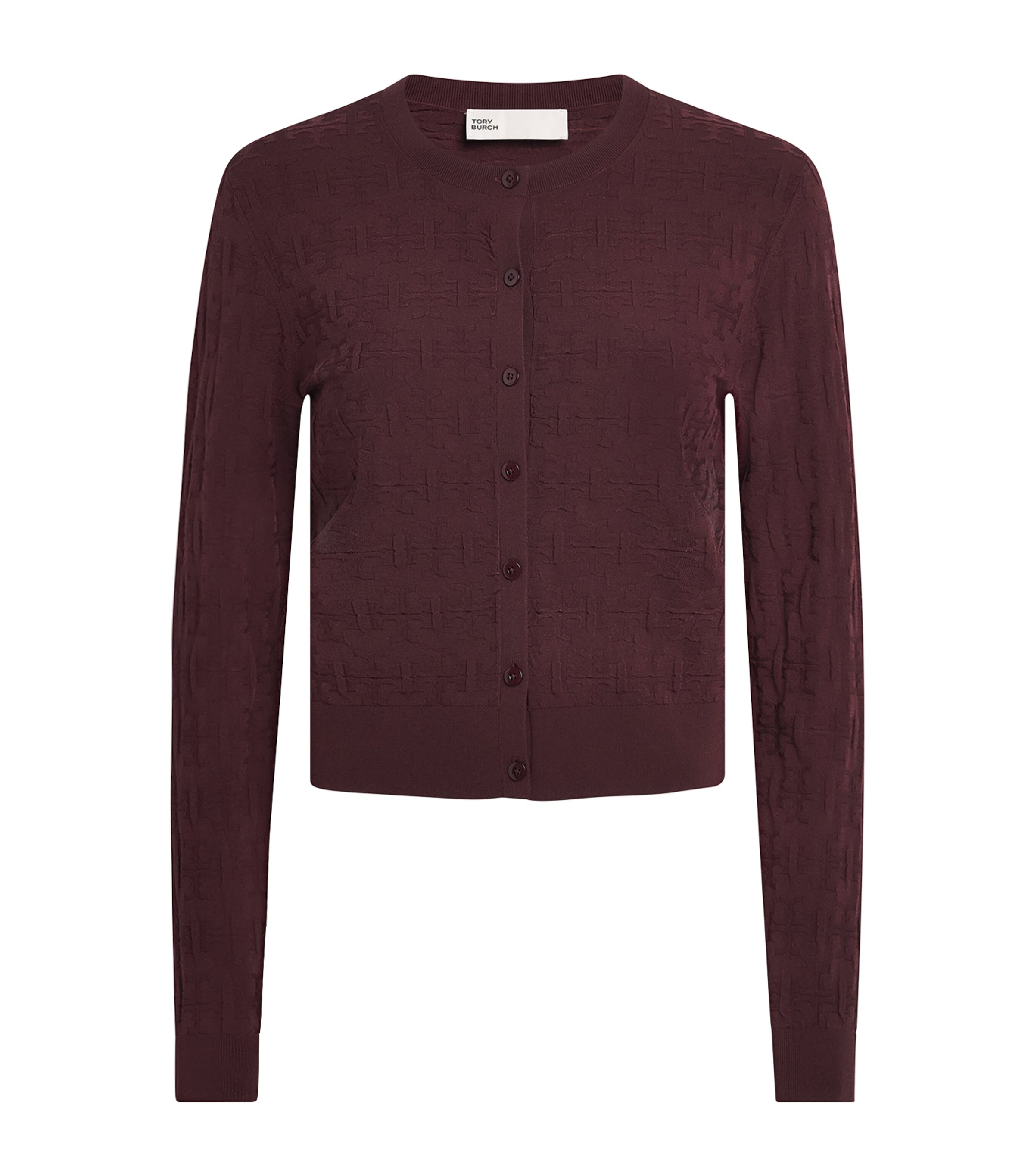 Tory Burch Womens Monogram Jacquard Cardigan Mahogany
