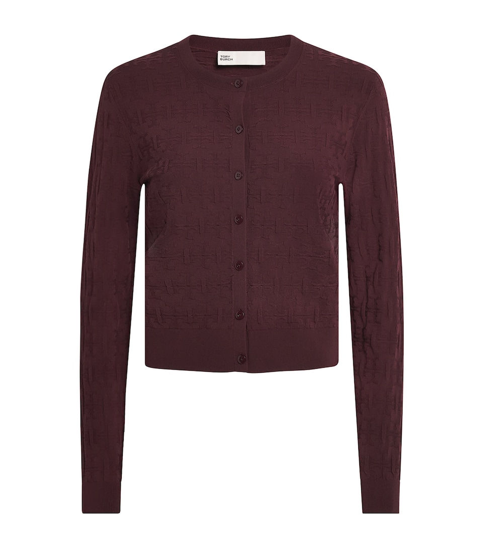 Tory Burch Womens Monogram Jacquard Cardigan Mahogany