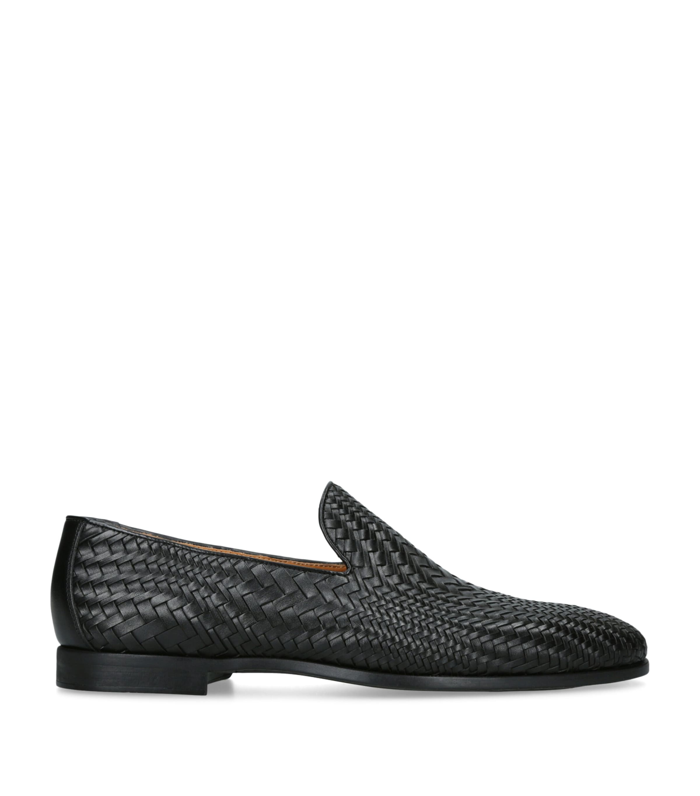 Magnanni Leather Aston Weave Loafers Black