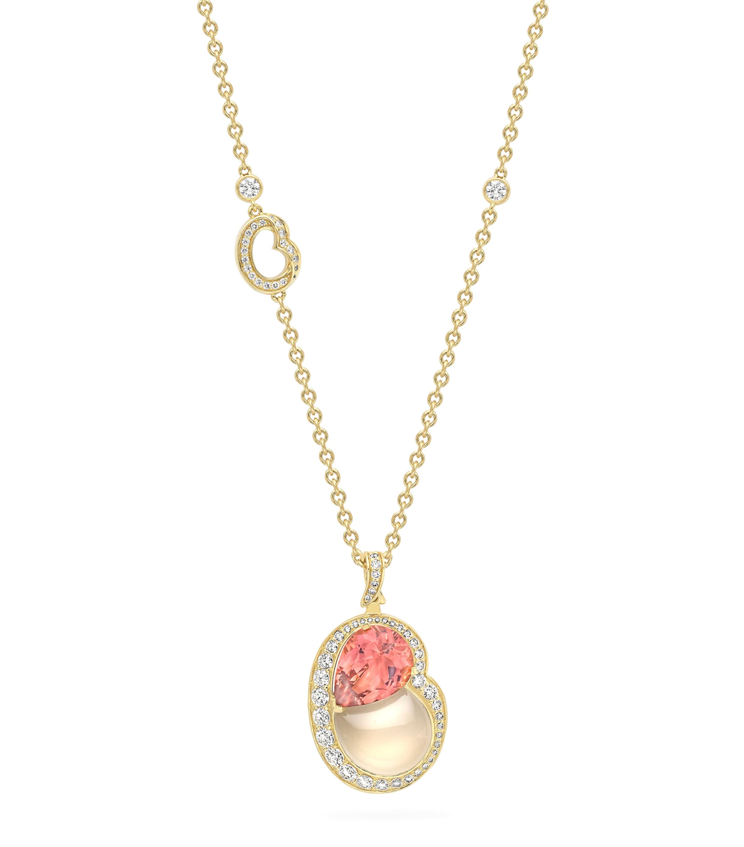 Yellow Gold, Diamond, Pink Tourmaline and Moonstone Motherhood Necklace