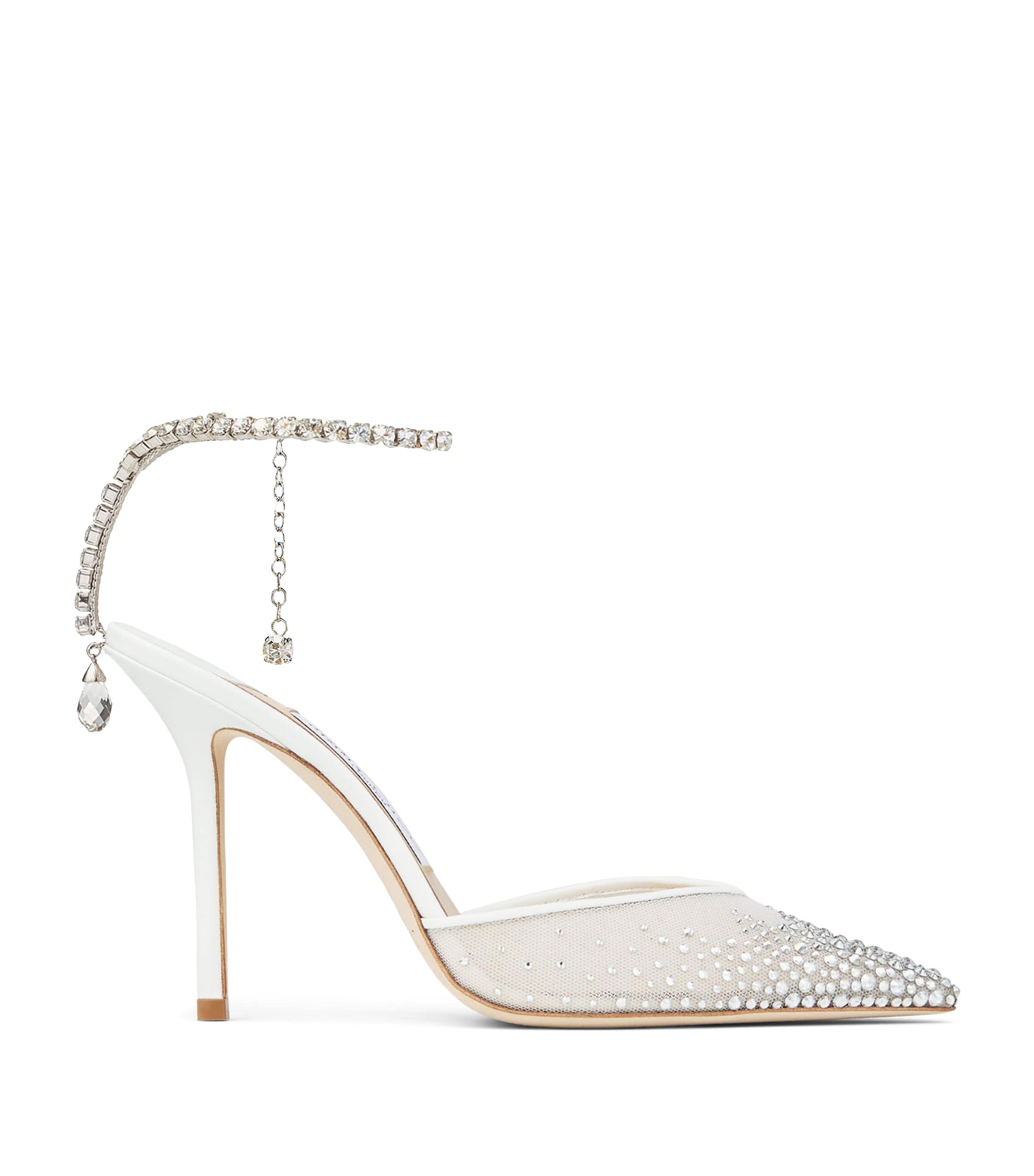 Jimmy Choo Saeda 100 Rhinestone-Embellished Heels White/crystal